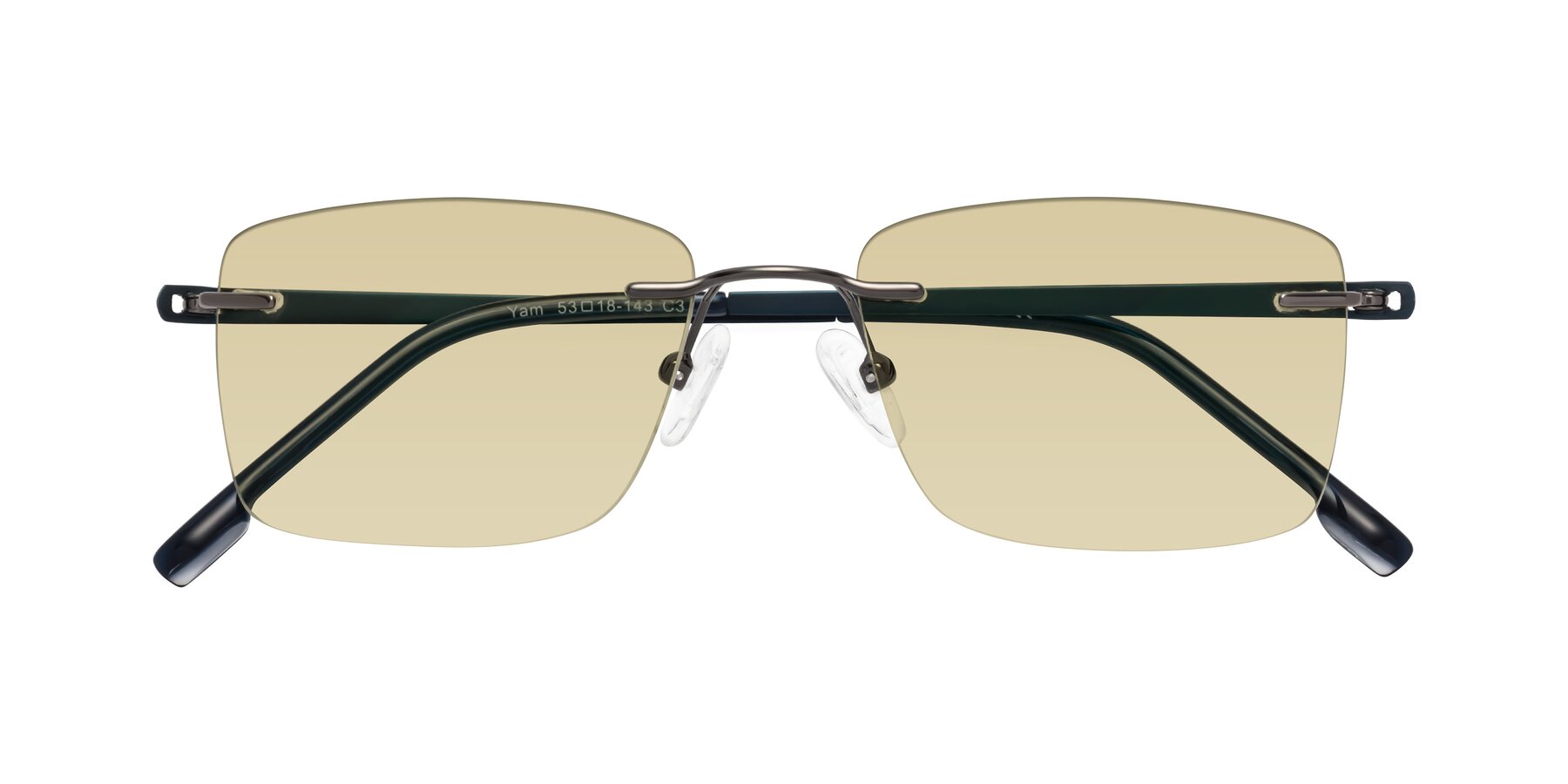 Folded Front of Yam in Gunmetal-Blue with Light Champagne Tinted Lenses