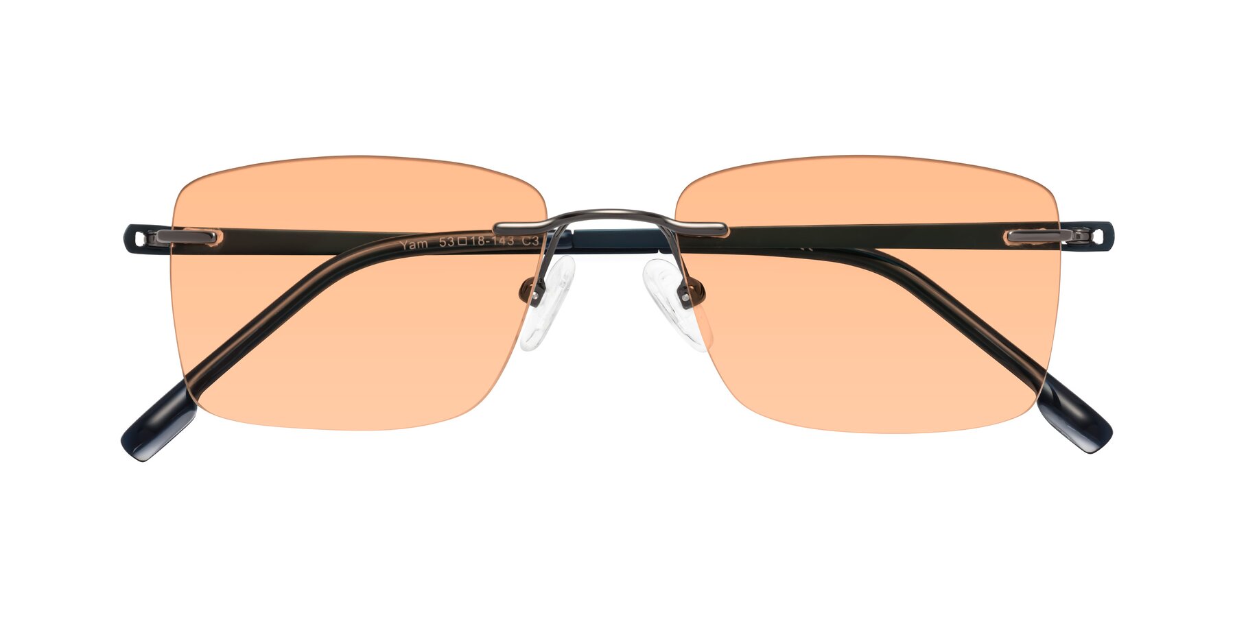 Folded Front of Yam in Gunmetal-Blue with Light Orange Tinted Lenses