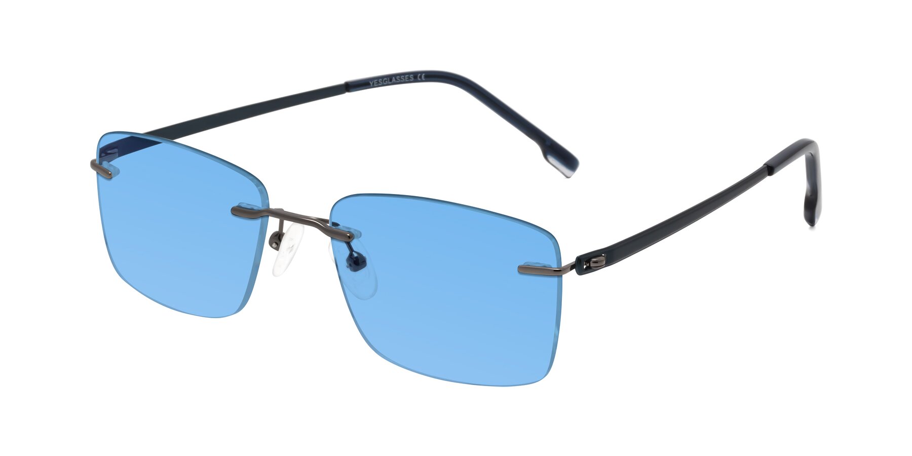 Angle of Yam in Gunmetal-Blue with Medium Blue Tinted Lenses