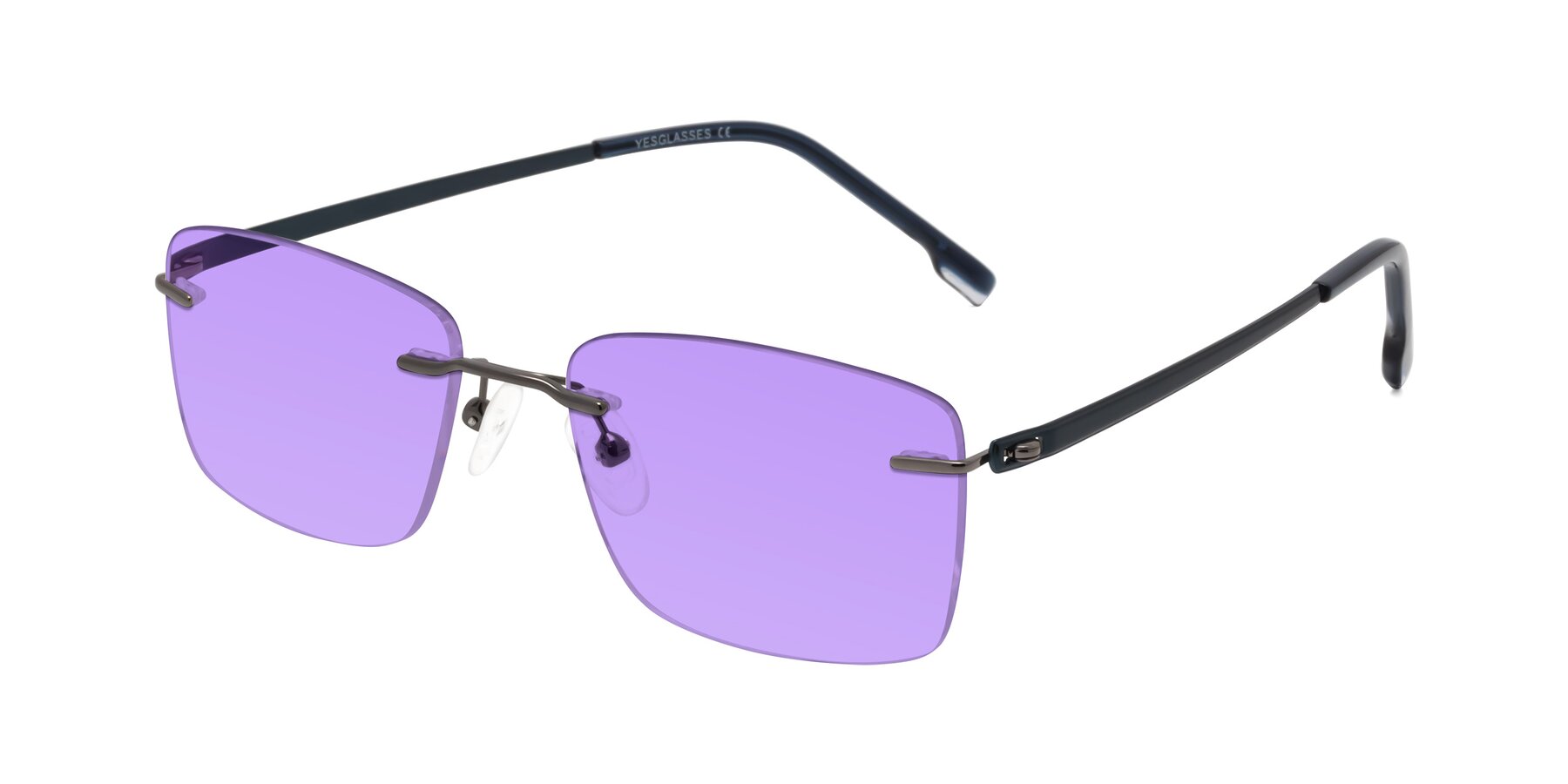 Angle of Yam in Gunmetal-Blue with Medium Purple Tinted Lenses