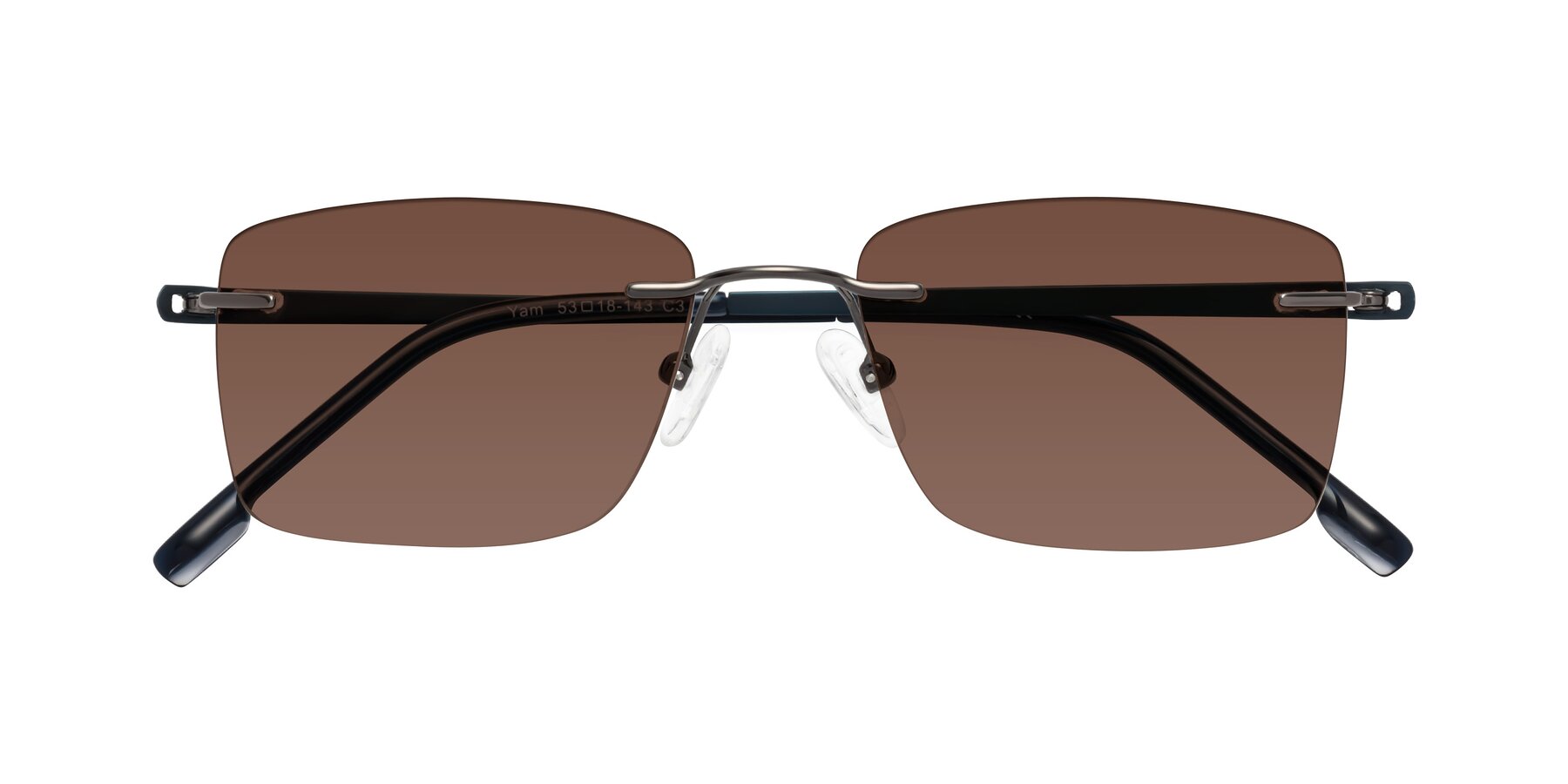 Folded Front of Yam in Gunmetal-Blue with Brown Tinted Lenses