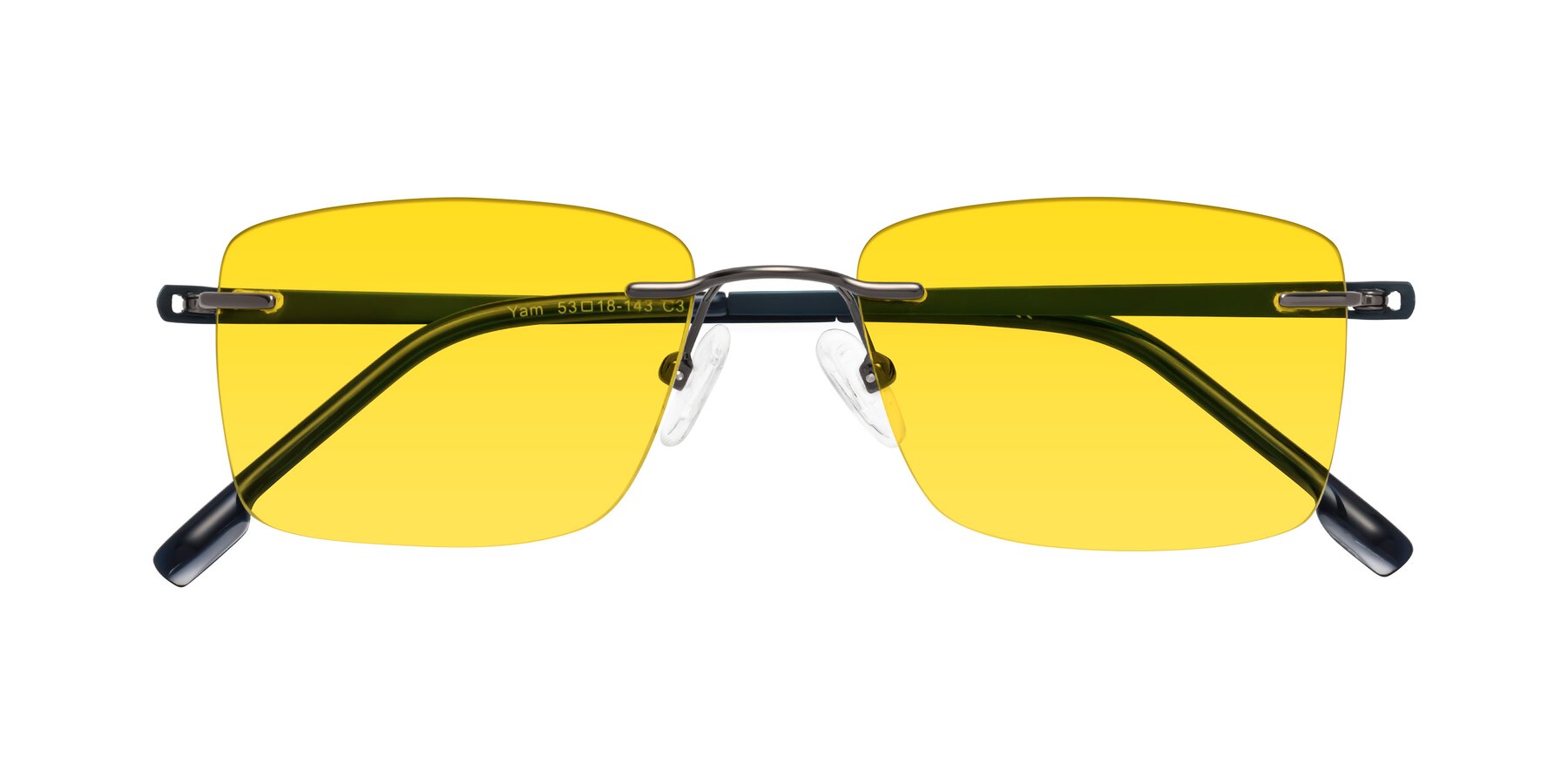 Folded Front of Yam in Gunmetal-Blue with Yellow Tinted Lenses