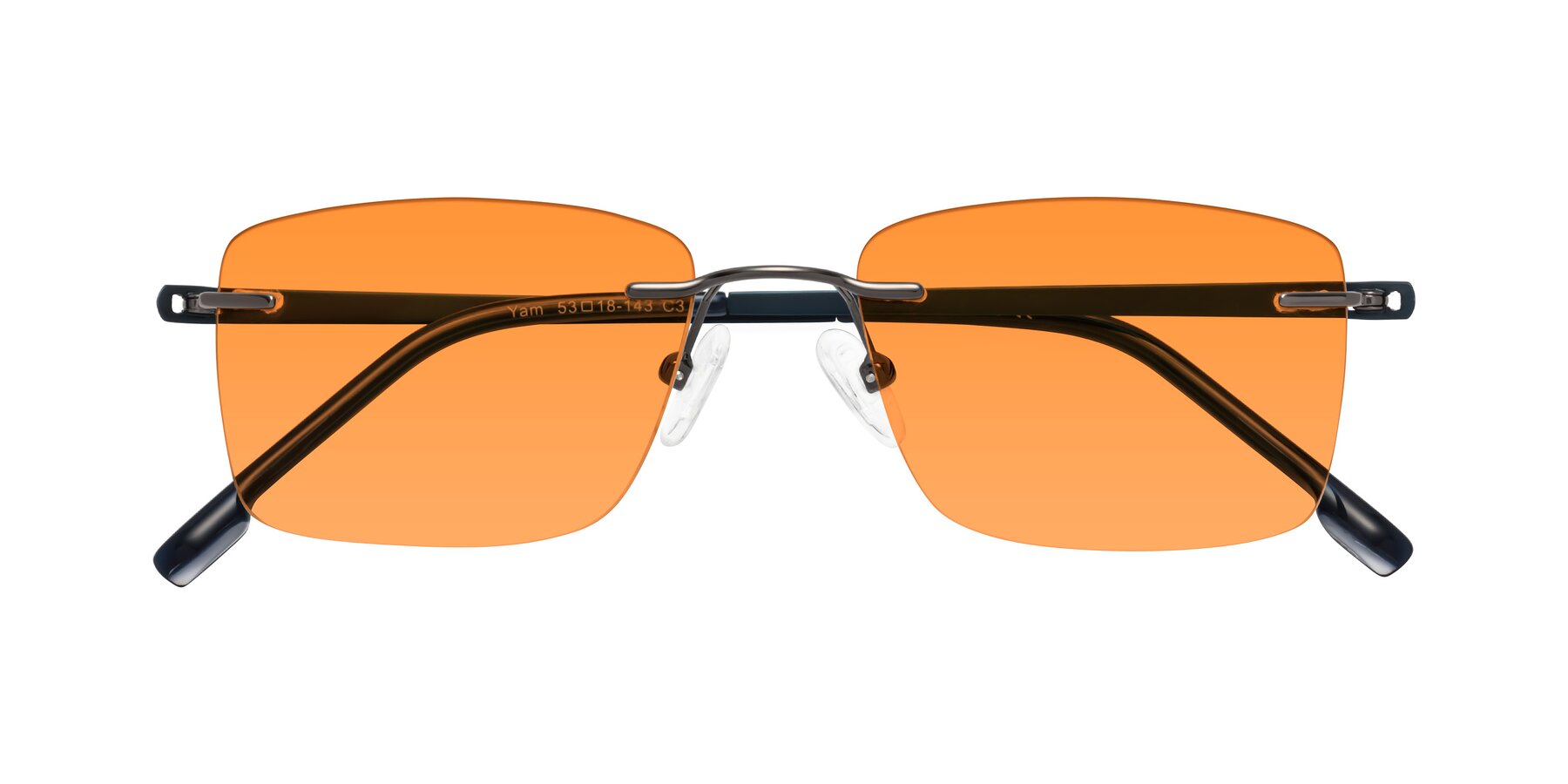 Folded Front of Yam in Gunmetal-Blue with Orange Tinted Lenses