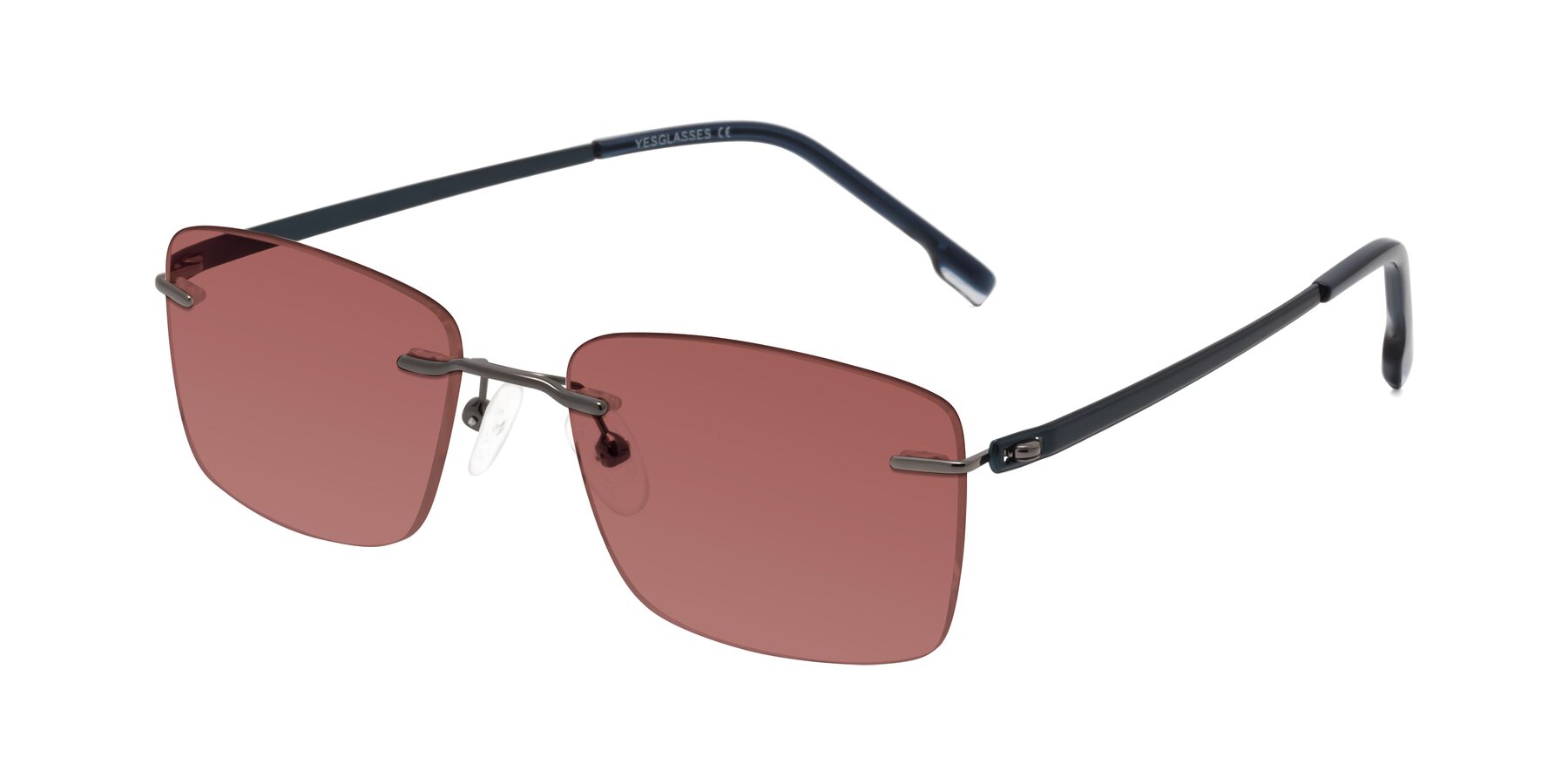 Angle of Yam in Gunmetal-Blue with Garnet Tinted Lenses