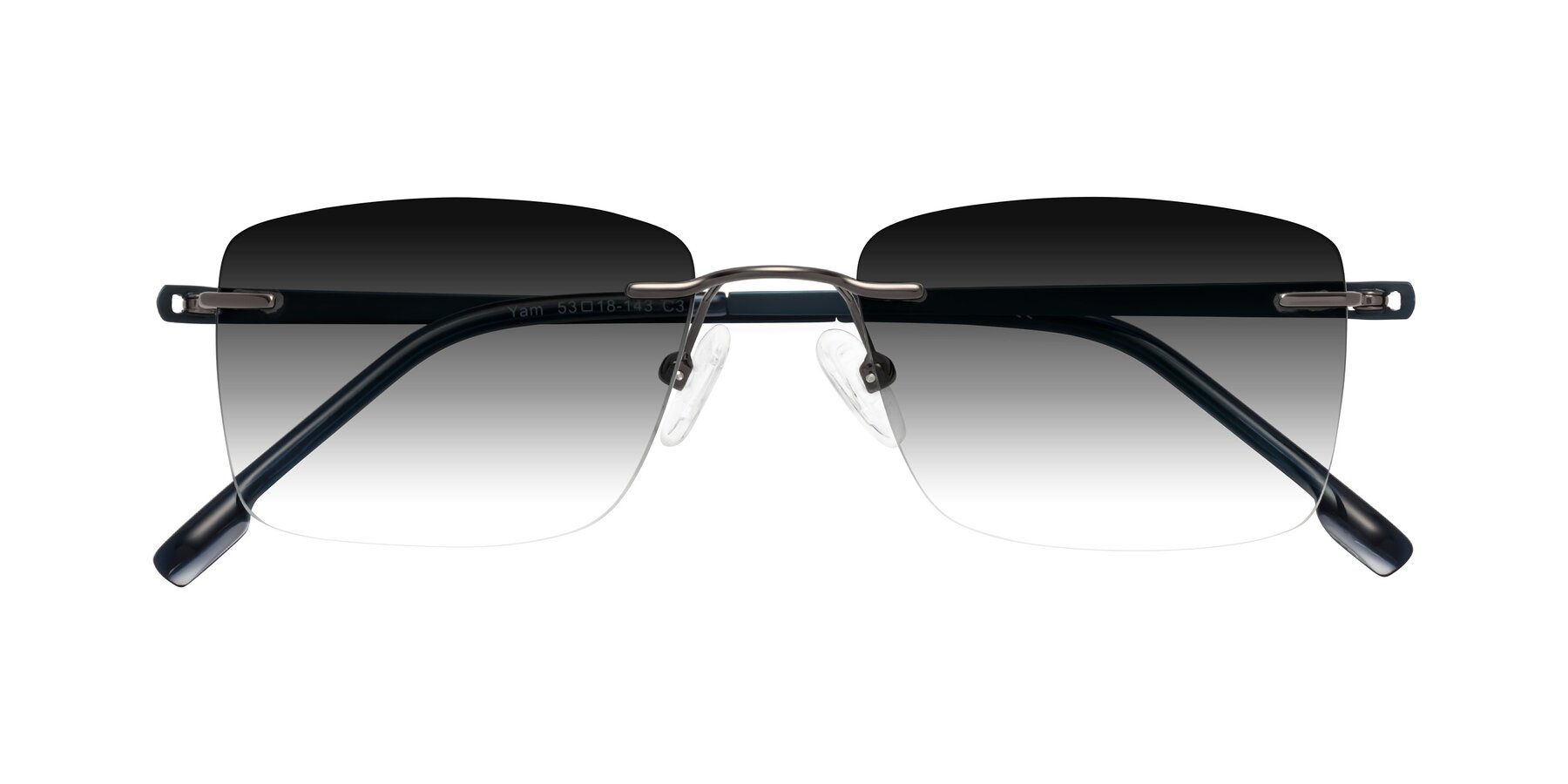 Folded Front of Yam in Gunmetal-Blue with Gray Gradient Lenses