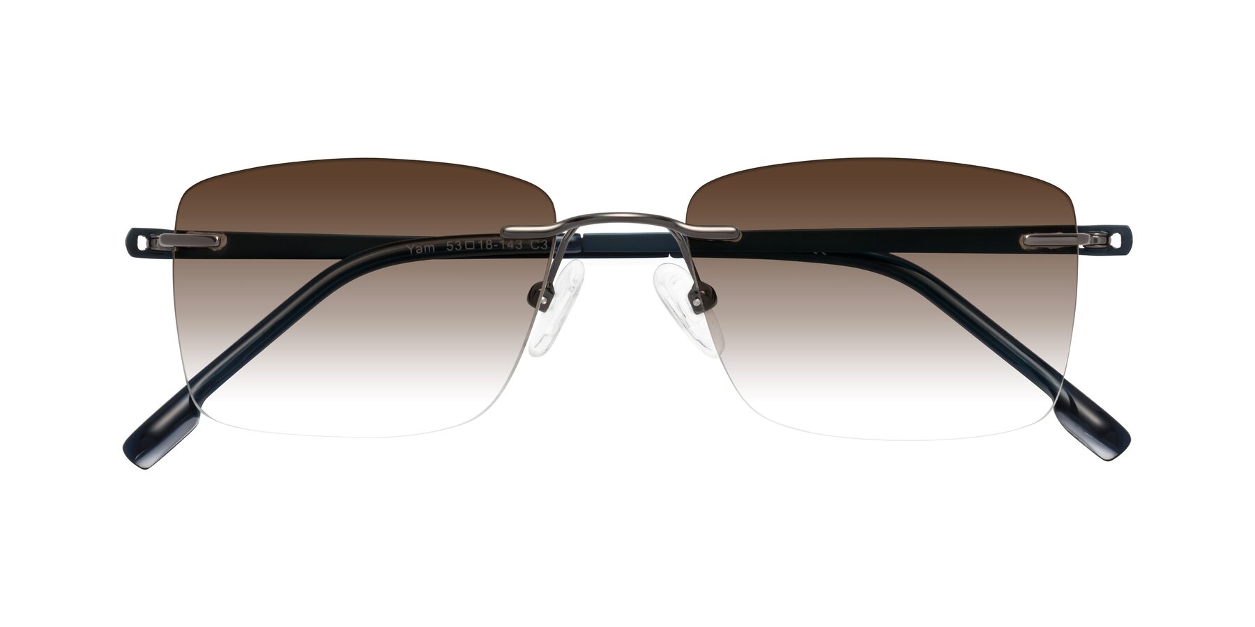 Folded Front of Yam in Gunmetal-Blue with Brown Gradient Lenses