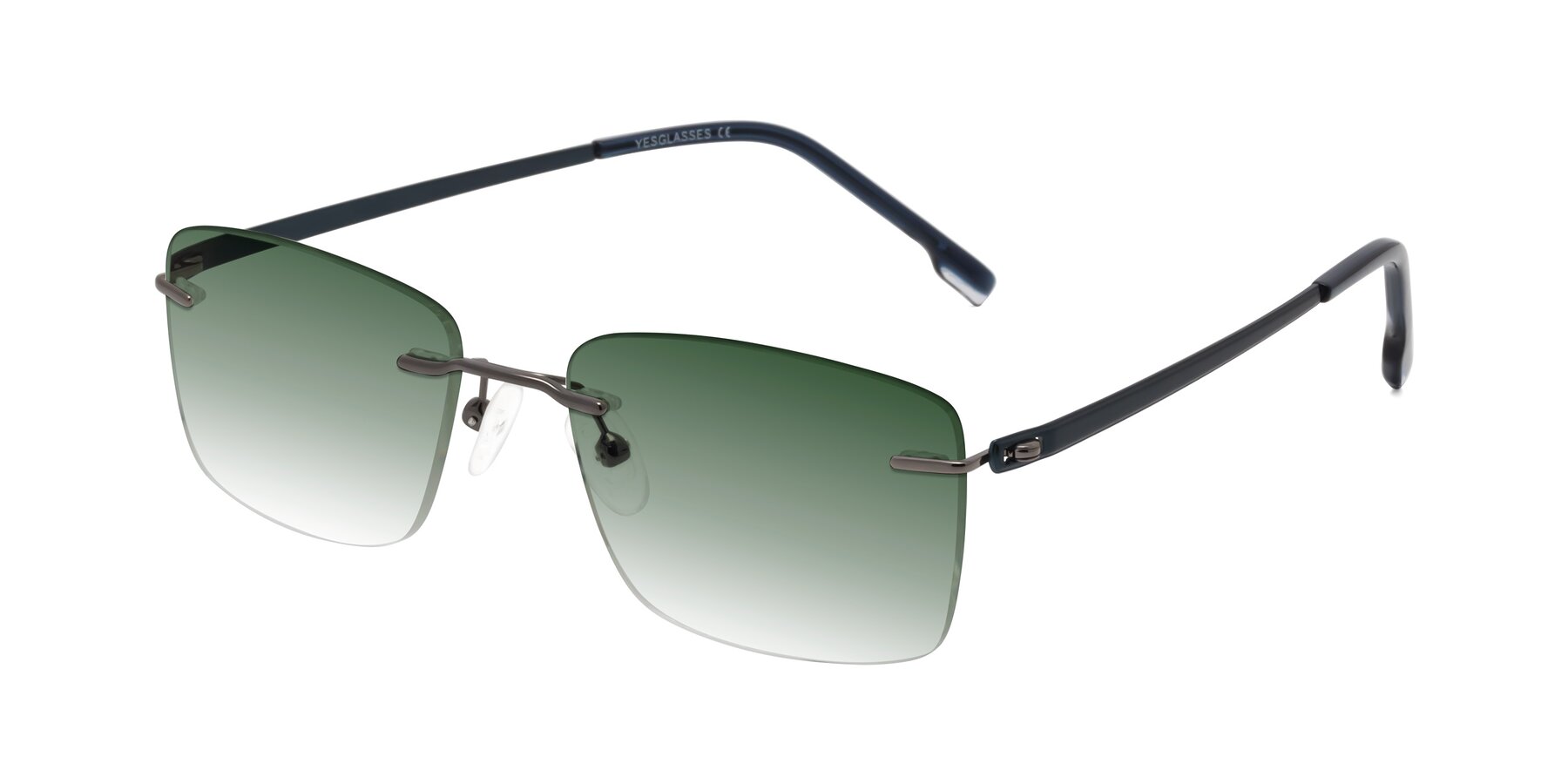 Angle of Yam in Gunmetal-Blue with Green Gradient Lenses