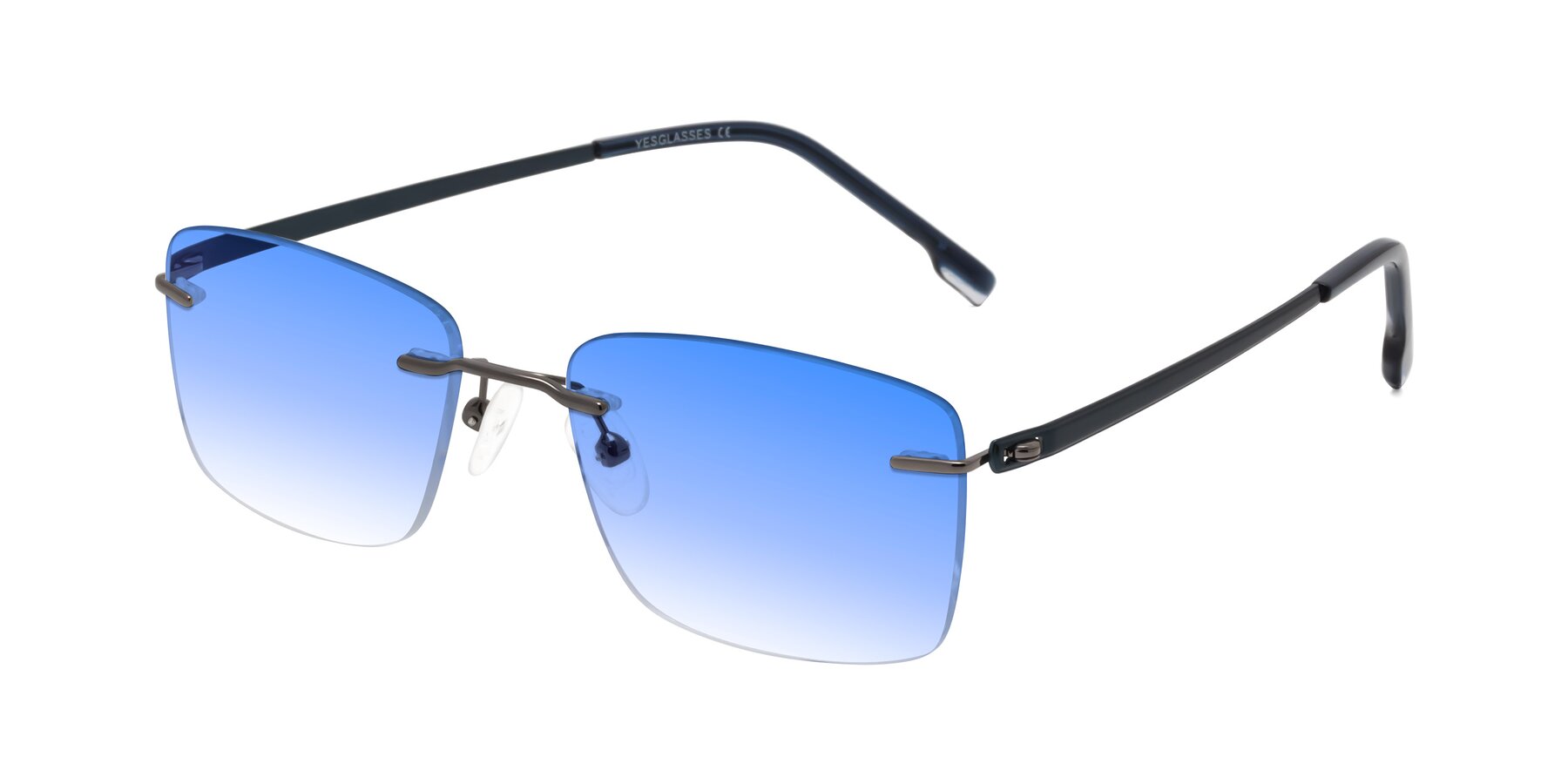 Angle of Yam in Gunmetal-Blue with Blue Gradient Lenses