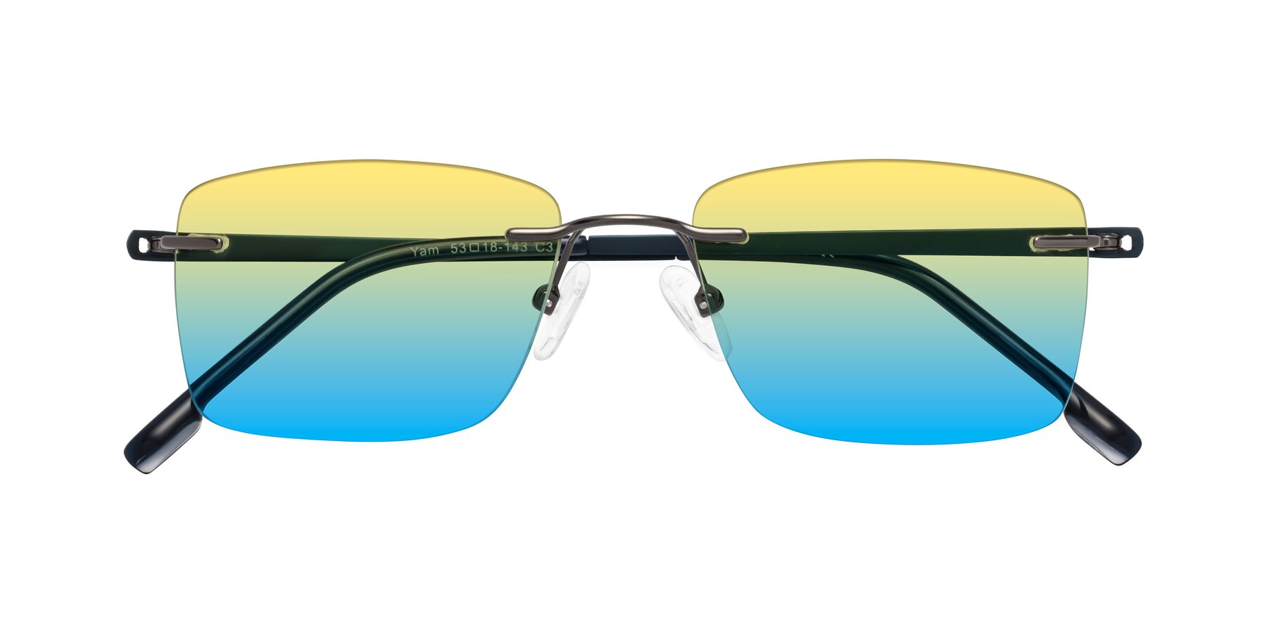 Folded Front of Yam in Gunmetal-Blue with Yellow / Blue Gradient Lenses