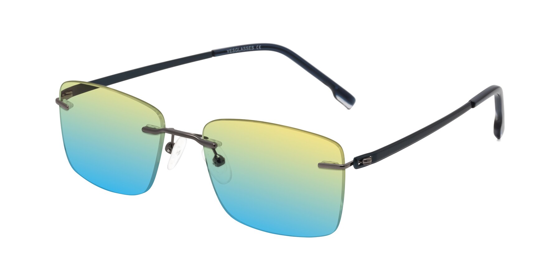 Angle of Yam in Gunmetal-Blue with Yellow / Blue Gradient Lenses