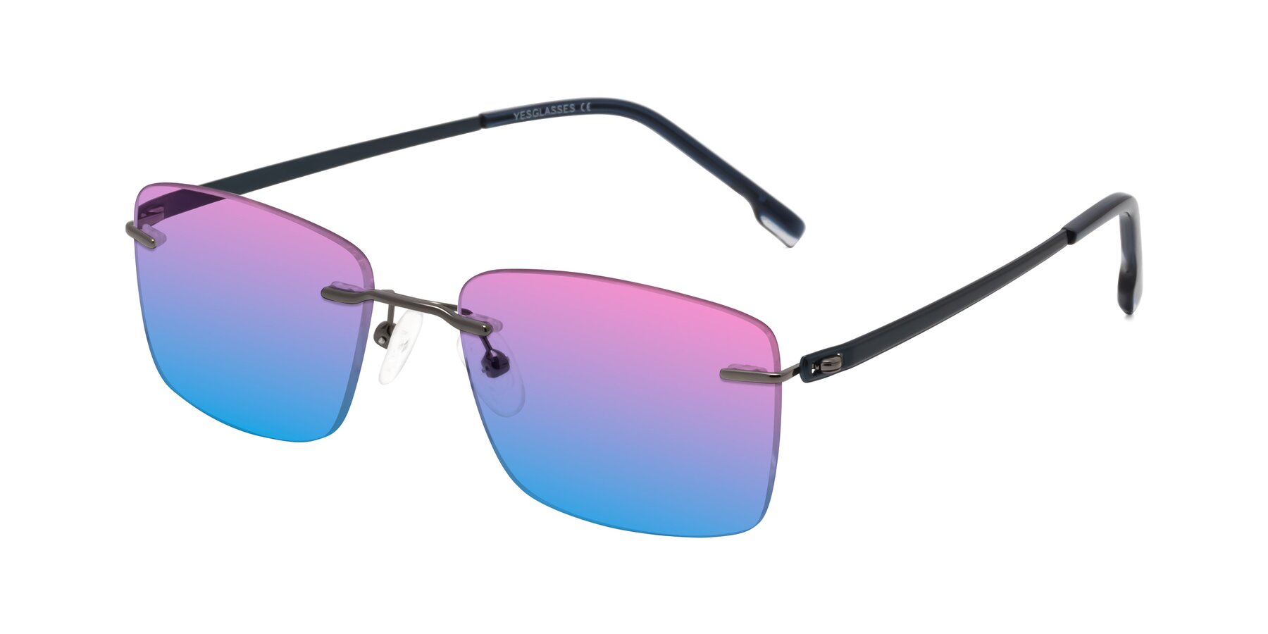 Angle of Yam in Gunmetal-Blue with Pink / Blue Gradient Lenses