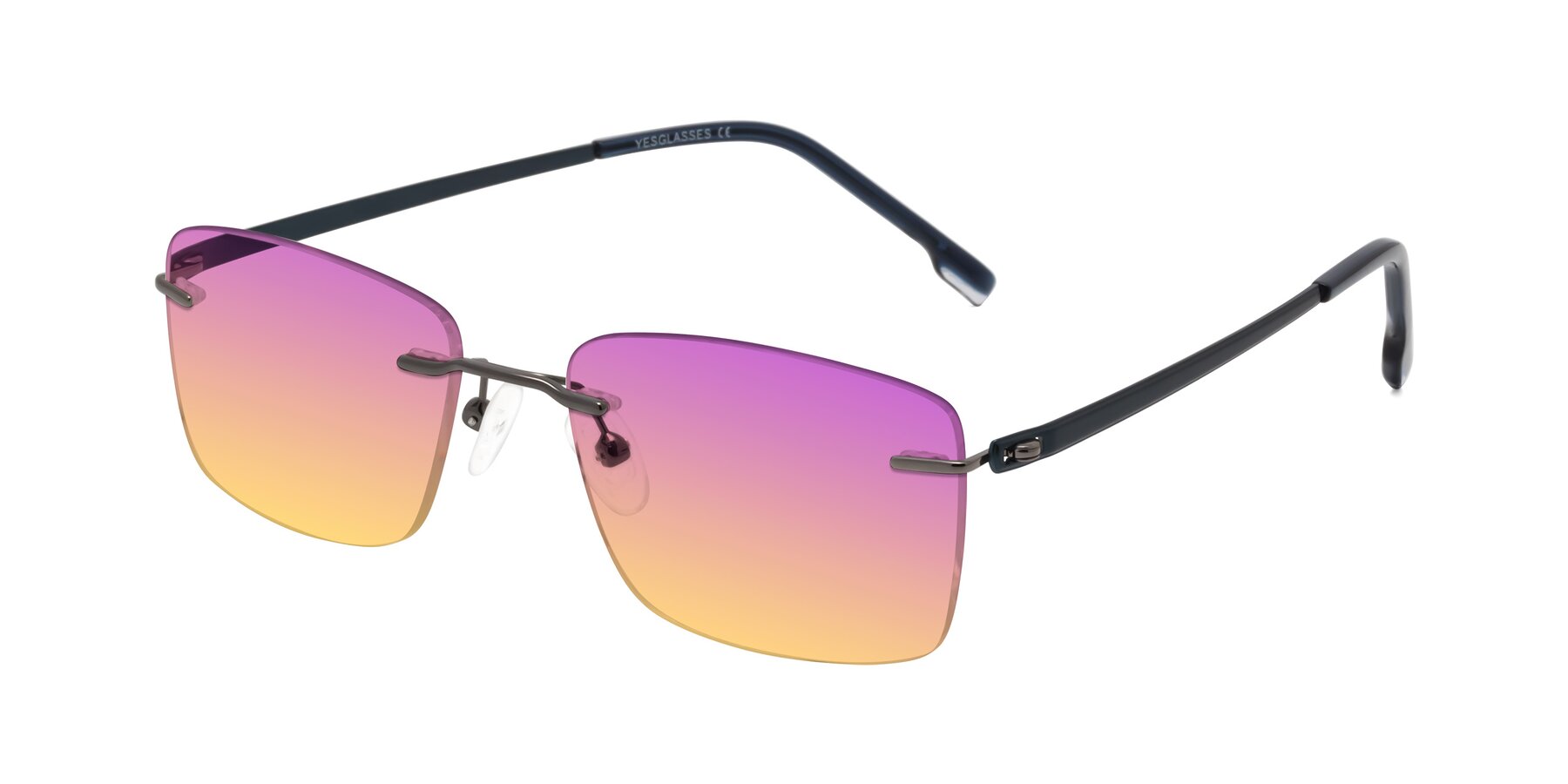 Angle of Yam in Gunmetal-Blue with Purple / Yellow Gradient Lenses