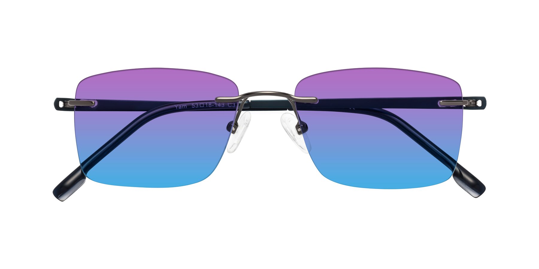 Folded Front of Yam in Gunmetal-Blue with Purple / Blue Gradient Lenses