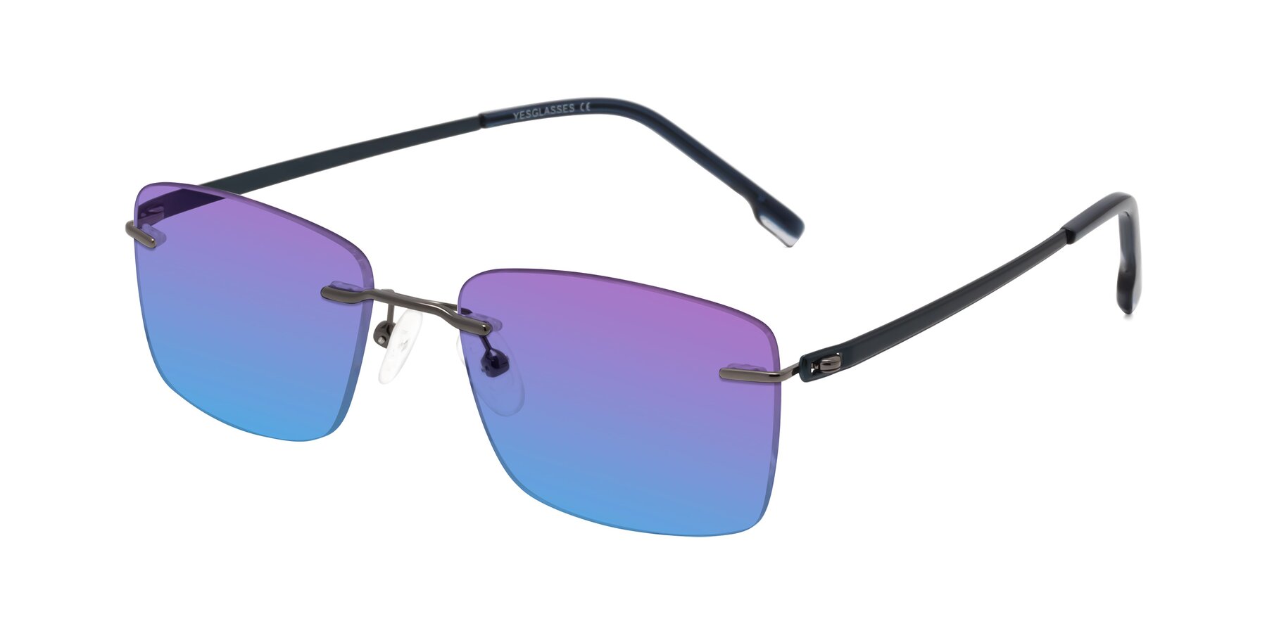 Angle of Yam in Gunmetal-Blue with Purple / Blue Gradient Lenses