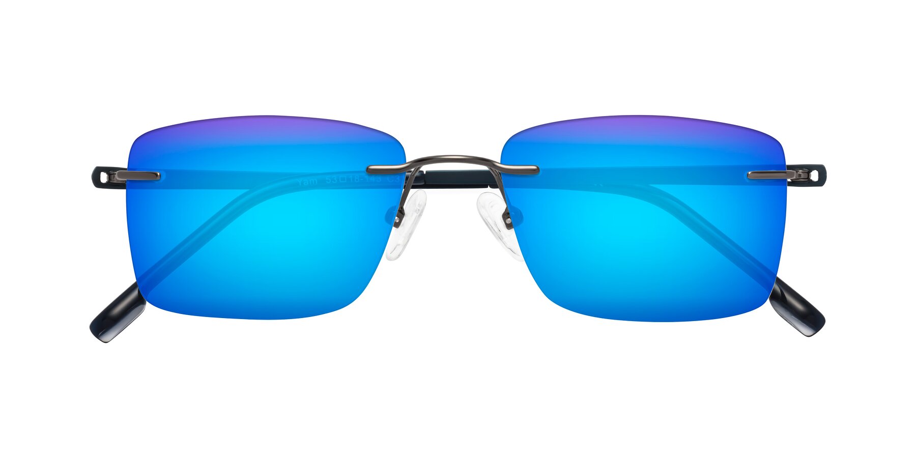 Folded Front of Yam in Gunmetal-Blue with Blue Mirrored Lenses