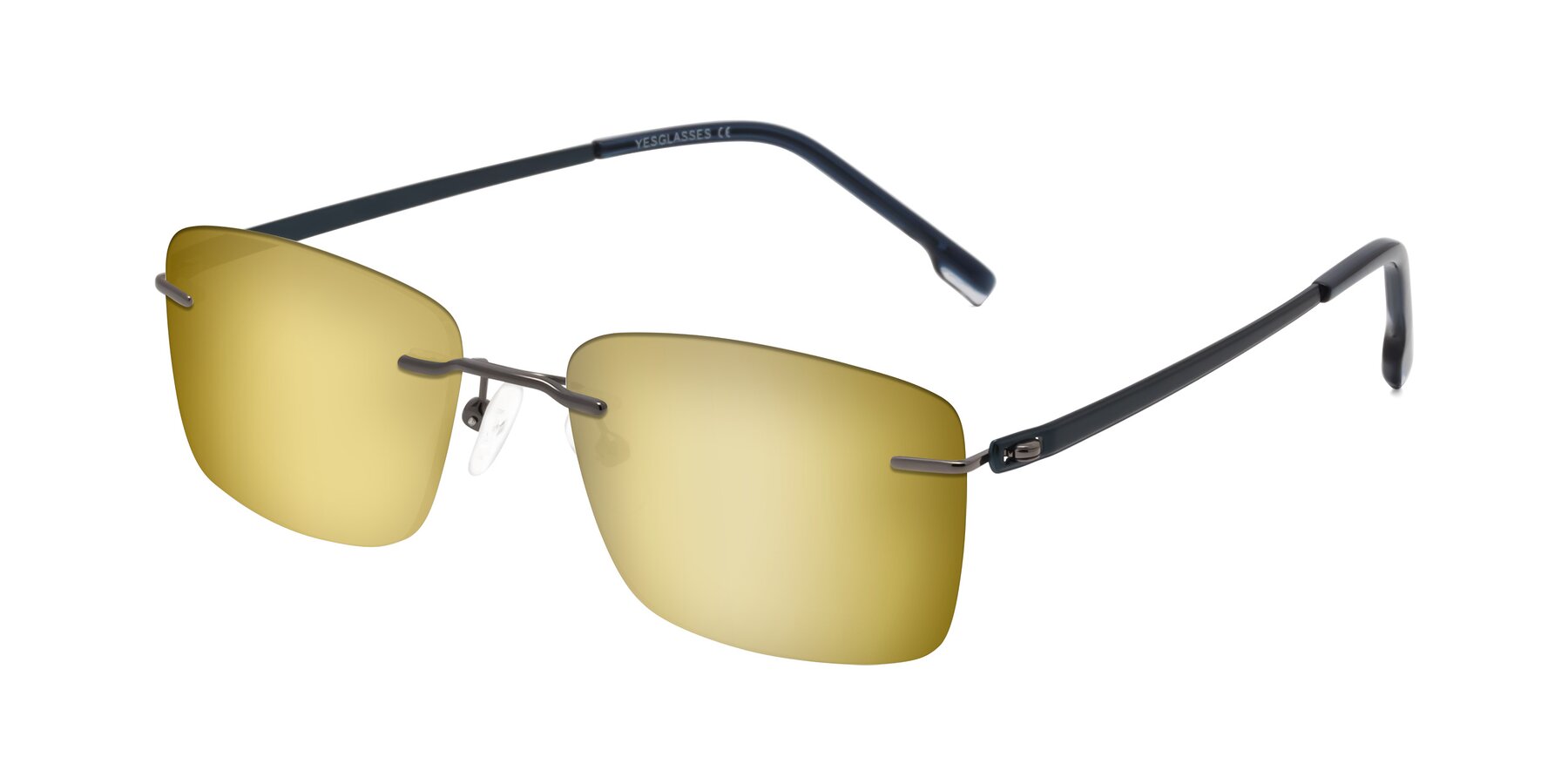 Angle of Yam in Gunmetal-Blue with Gold Mirrored Lenses