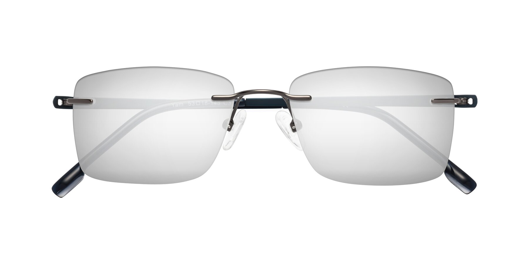 Folded Front of Yam in Gunmetal-Blue with Silver Mirrored Lenses