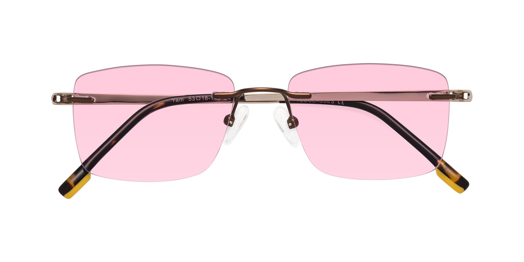 Folded Front of Yam in Brown-Gold with Light Pink Tinted Lenses