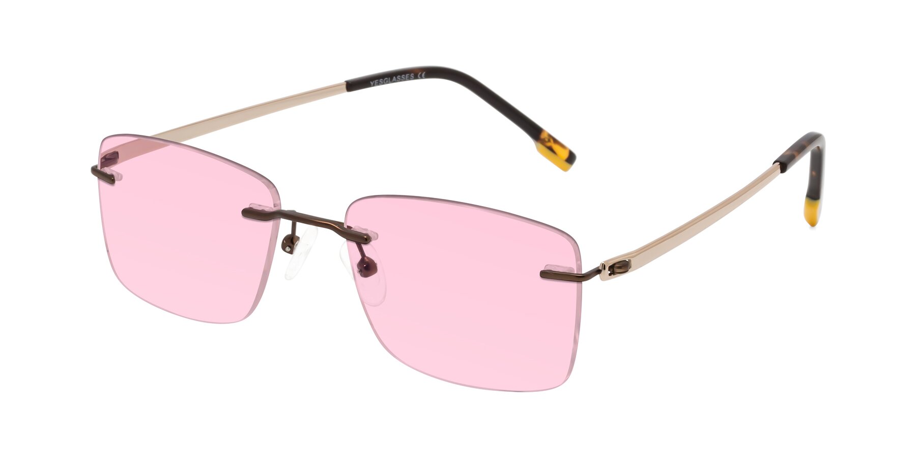 Angle of Yam in Brown-Gold with Light Pink Tinted Lenses