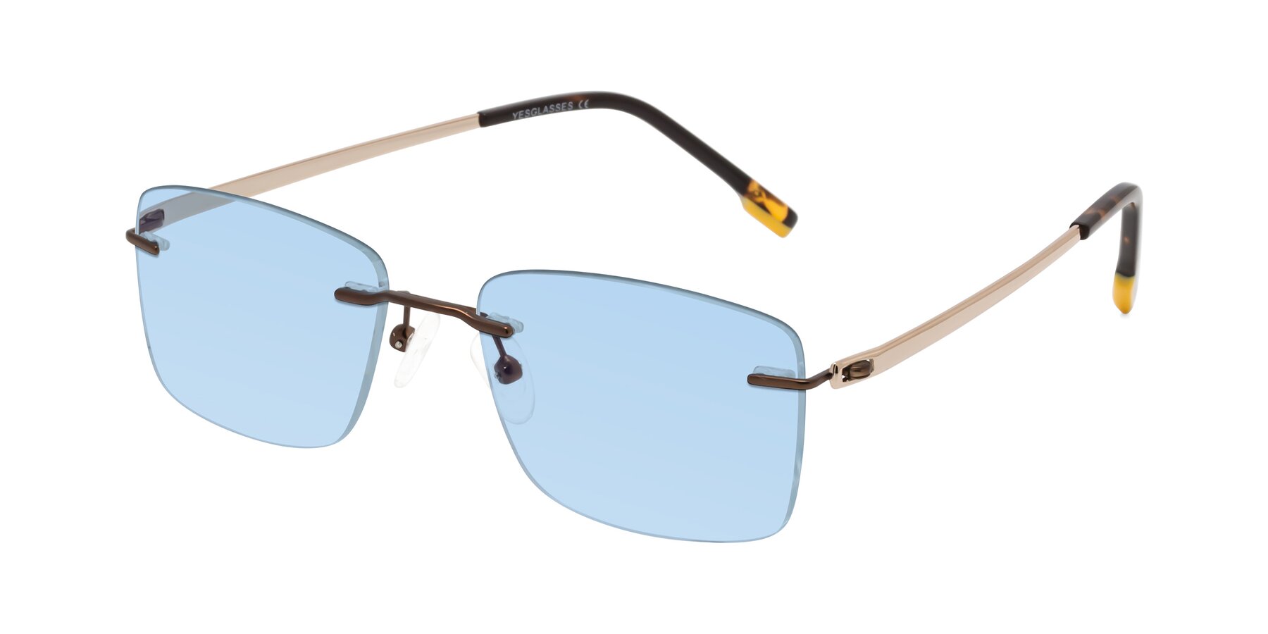 Angle of Yam in Brown-Gold with Light Blue Tinted Lenses