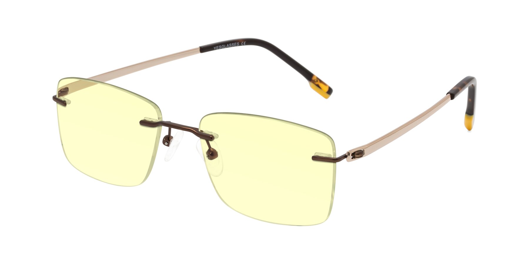 Angle of Yam in Brown-Gold with Light Yellow Tinted Lenses