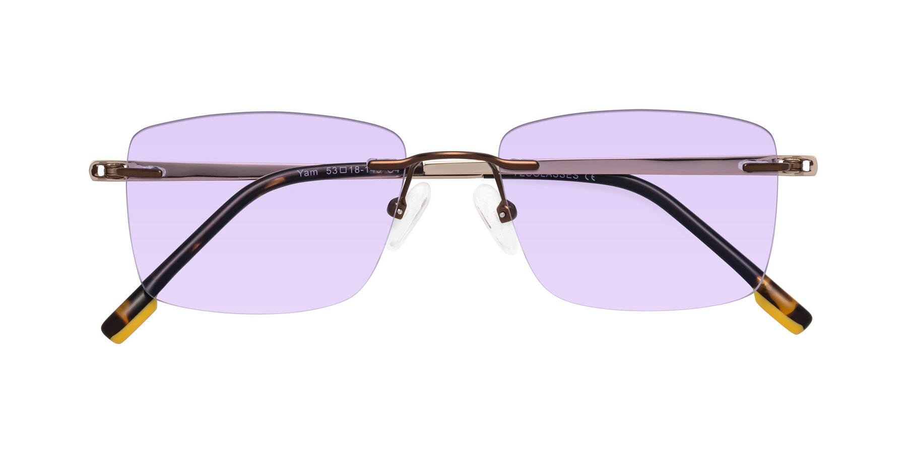 Folded Front of Yam in Brown-Gold with Light Purple Tinted Lenses