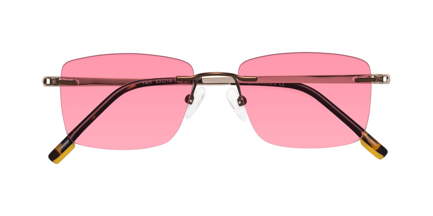 Folded Front of Yam in Brown-Gold with Pink Tinted Lenses