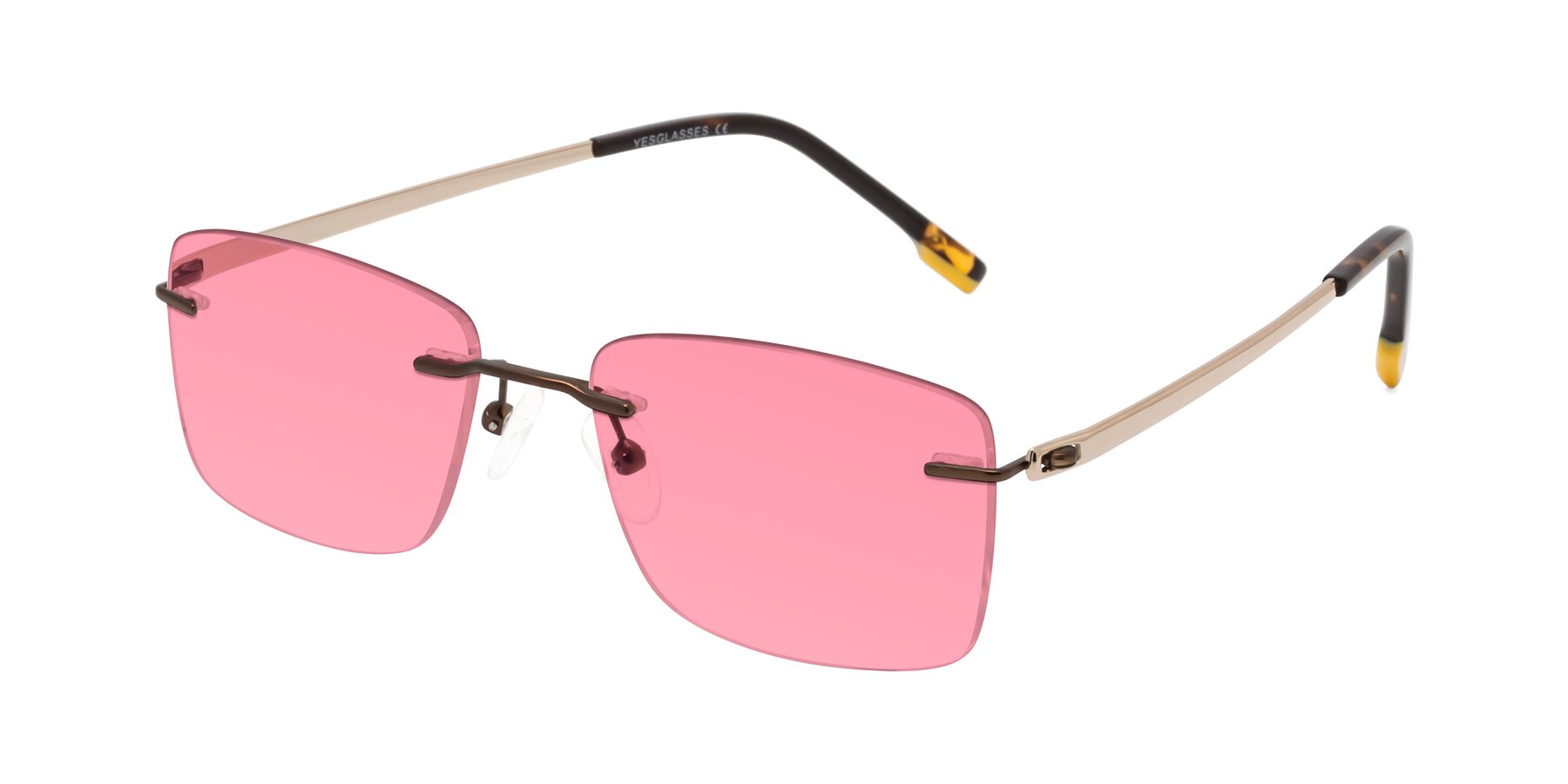 Angle of Yam in Brown-Gold with Pink Tinted Lenses