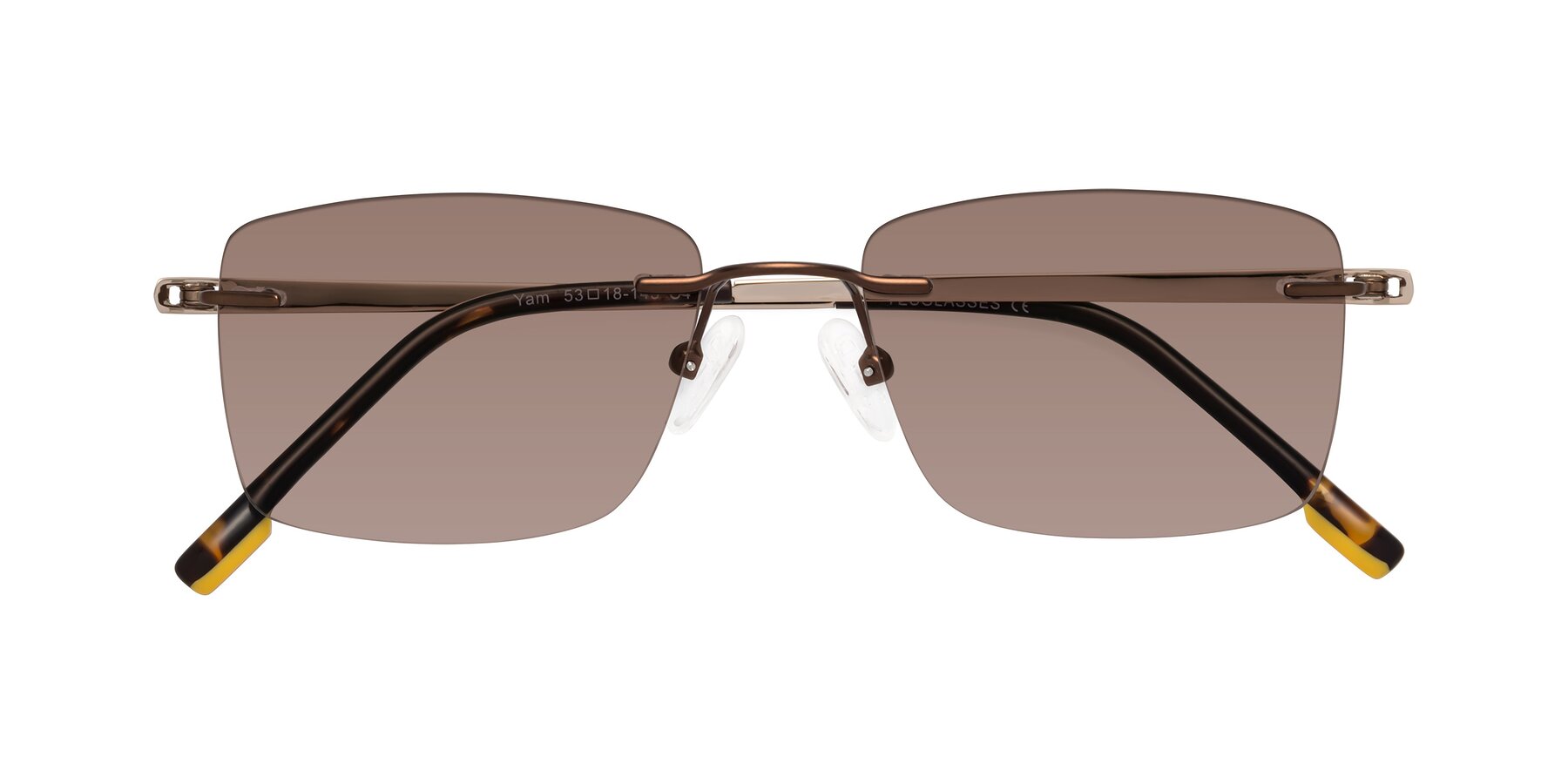 Folded Front of Yam in Brown-Gold with Medium Brown Tinted Lenses