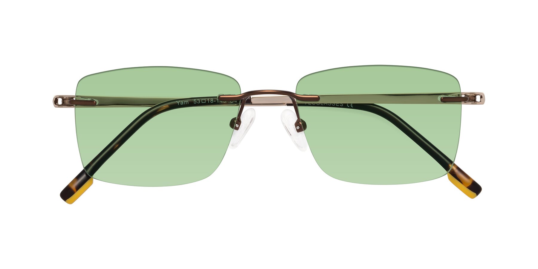 Folded Front of Yam in Brown-Gold with Medium Green Tinted Lenses