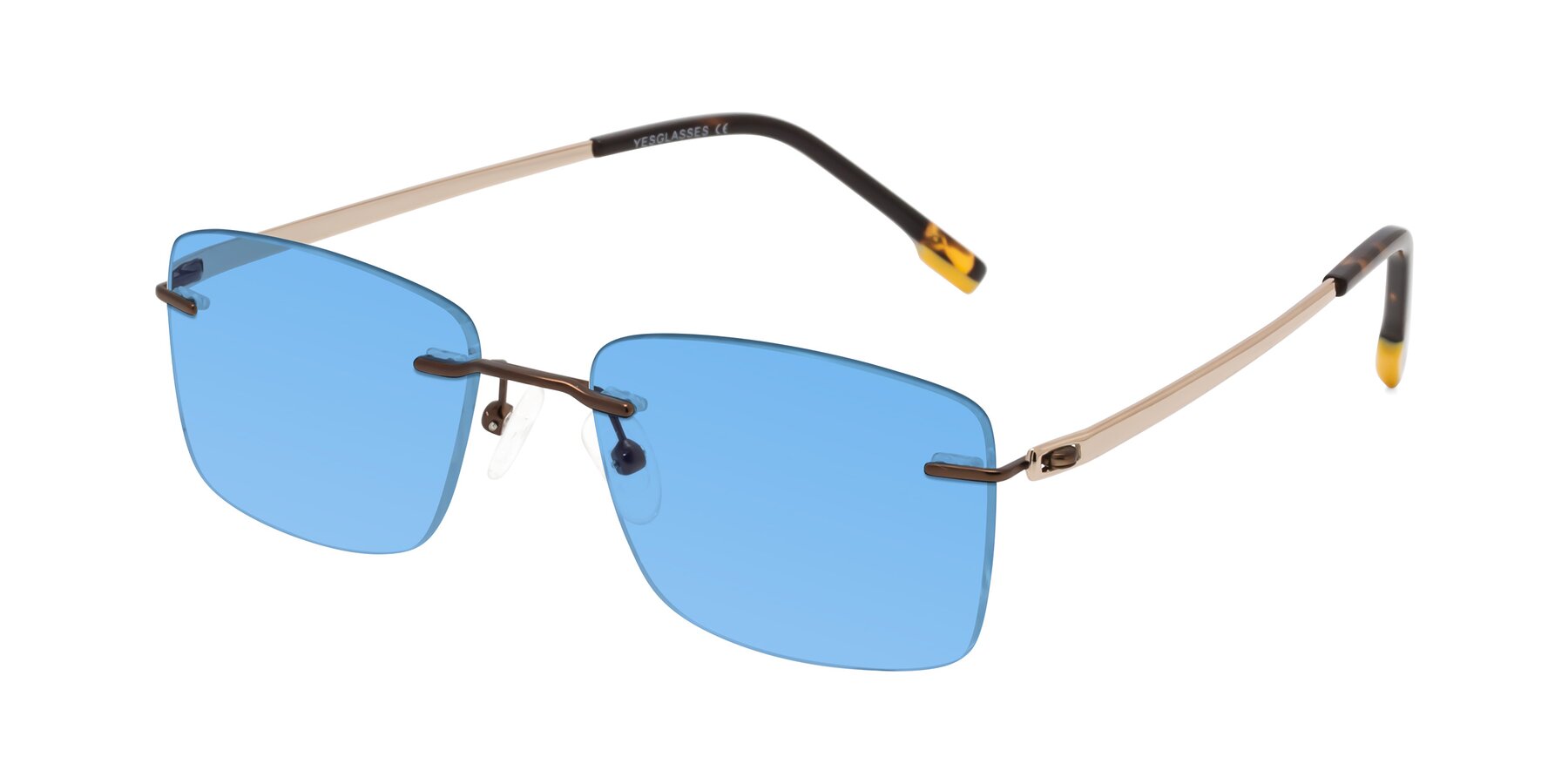 Angle of Yam in Brown-Gold with Medium Blue Tinted Lenses