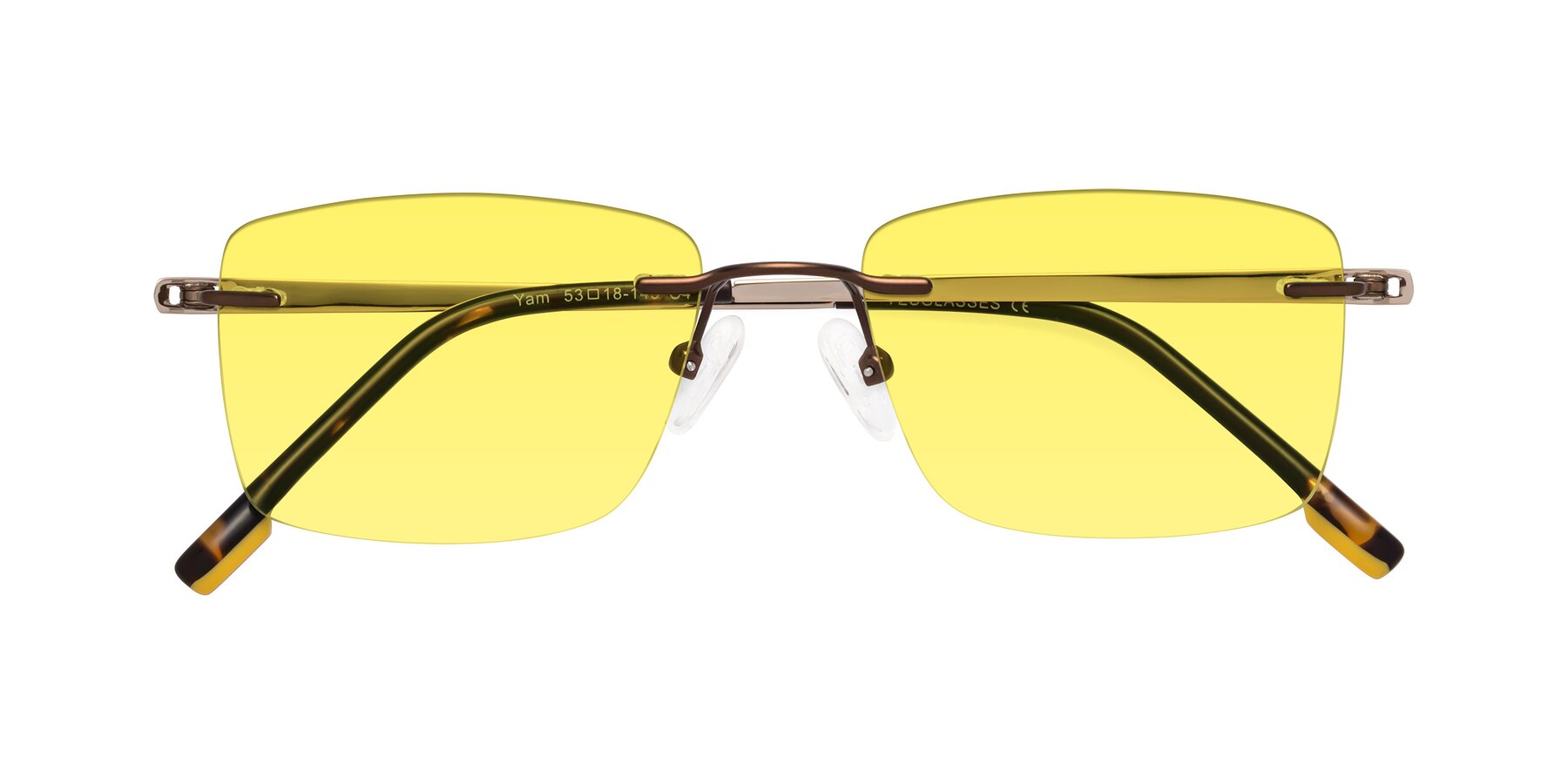 Folded Front of Yam in Brown-Gold with Medium Yellow Tinted Lenses