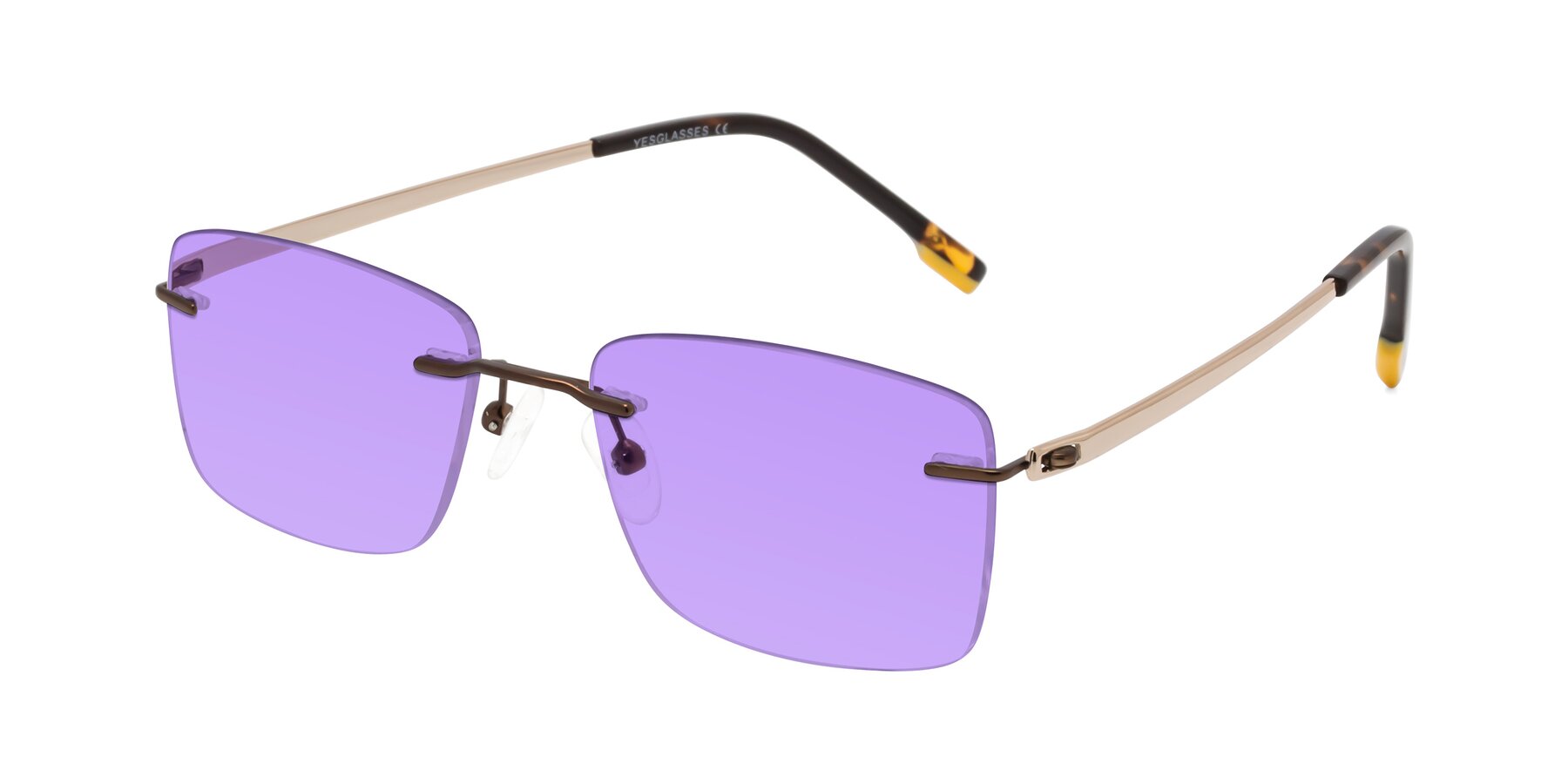 Angle of Yam in Brown-Gold with Medium Purple Tinted Lenses