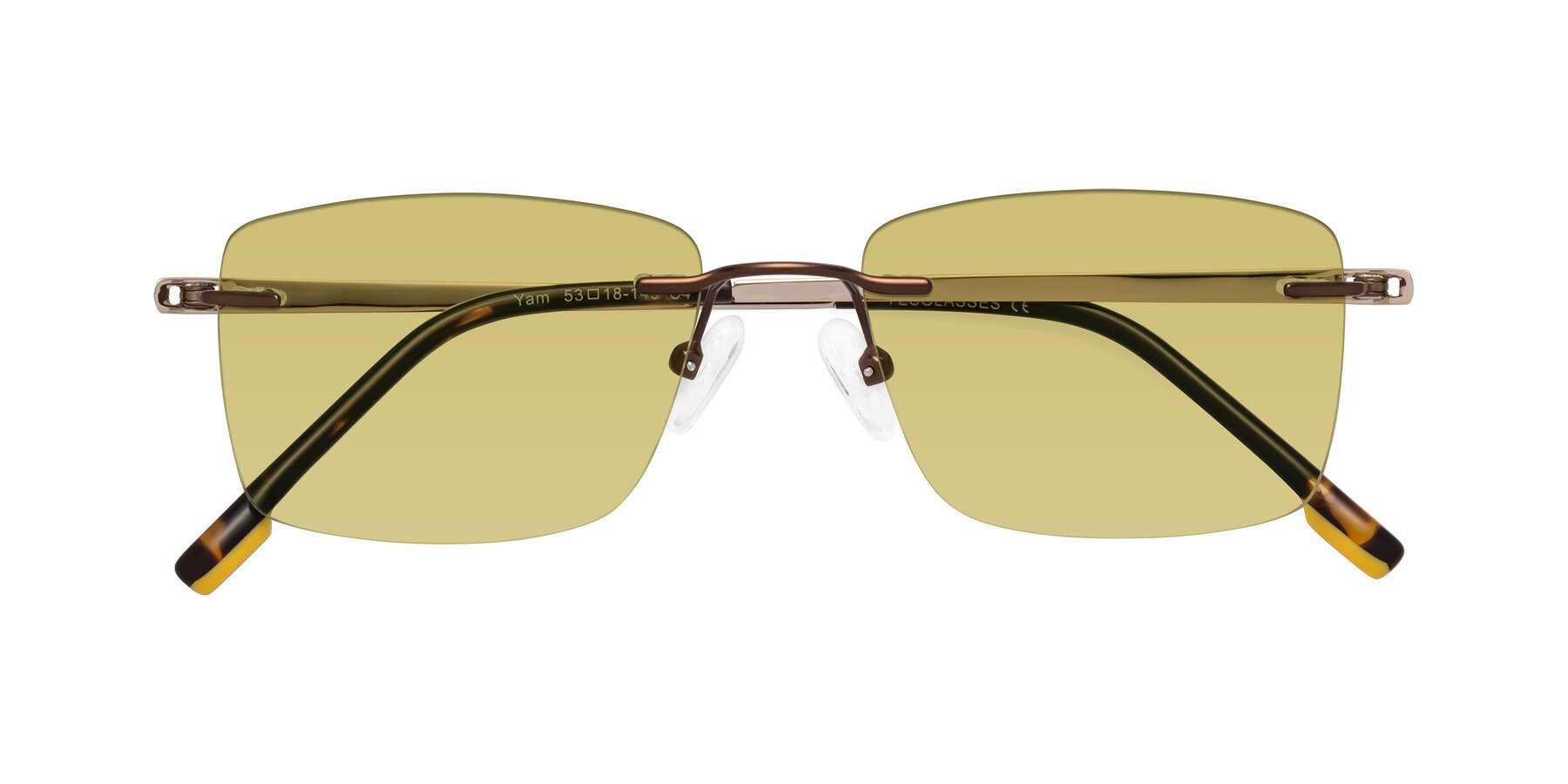 Folded Front of Yam in Brown-Gold with Medium Champagne Tinted Lenses