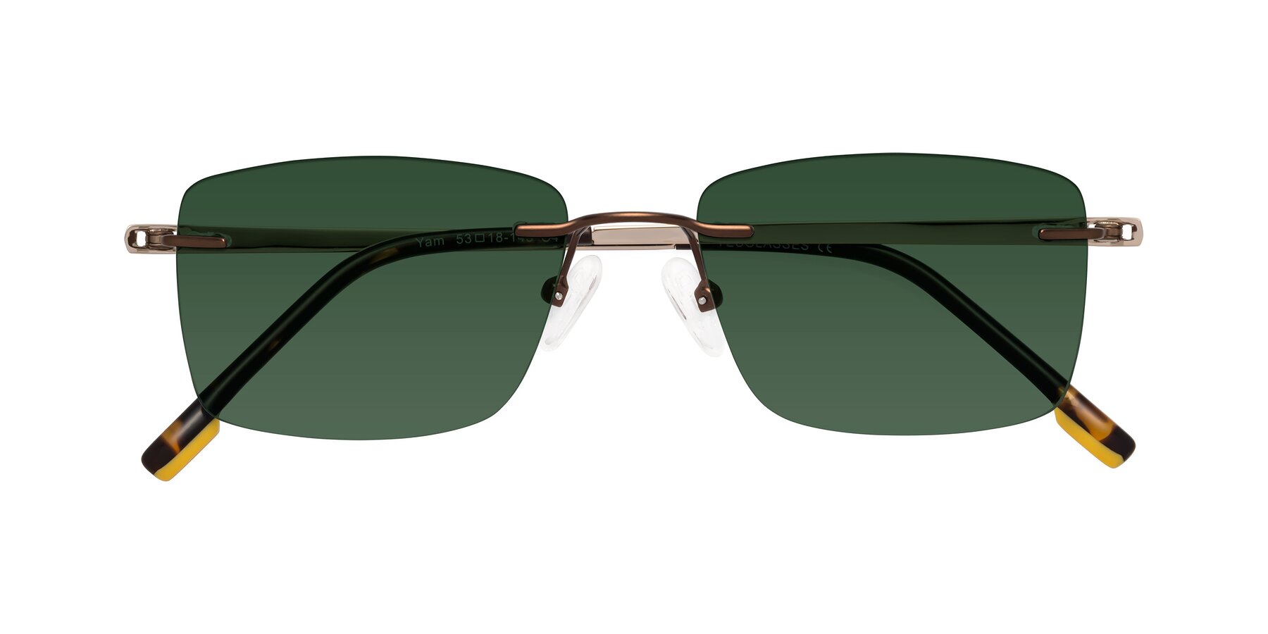 Folded Front of Yam in Brown-Gold with Green Tinted Lenses