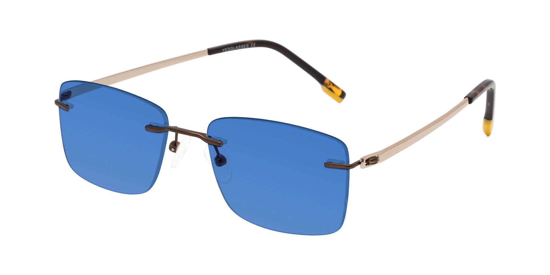 Angle of Yam in Brown-Gold with Blue Tinted Lenses