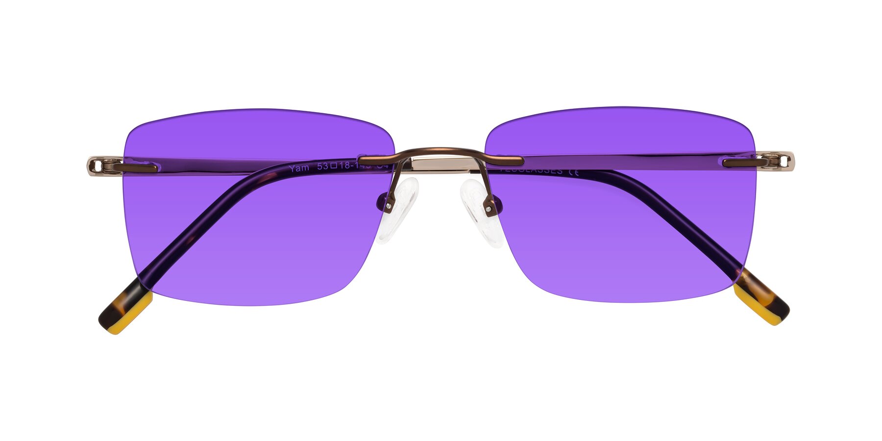 Folded Front of Yam in Brown-Gold with Purple Tinted Lenses