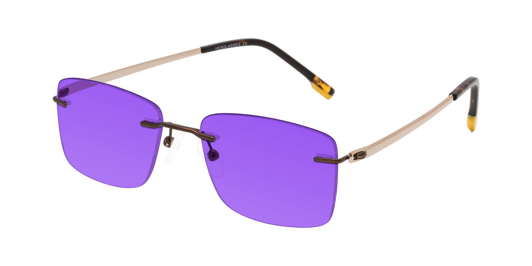 Angle of Yam in Brown-Gold with Purple Tinted Lenses