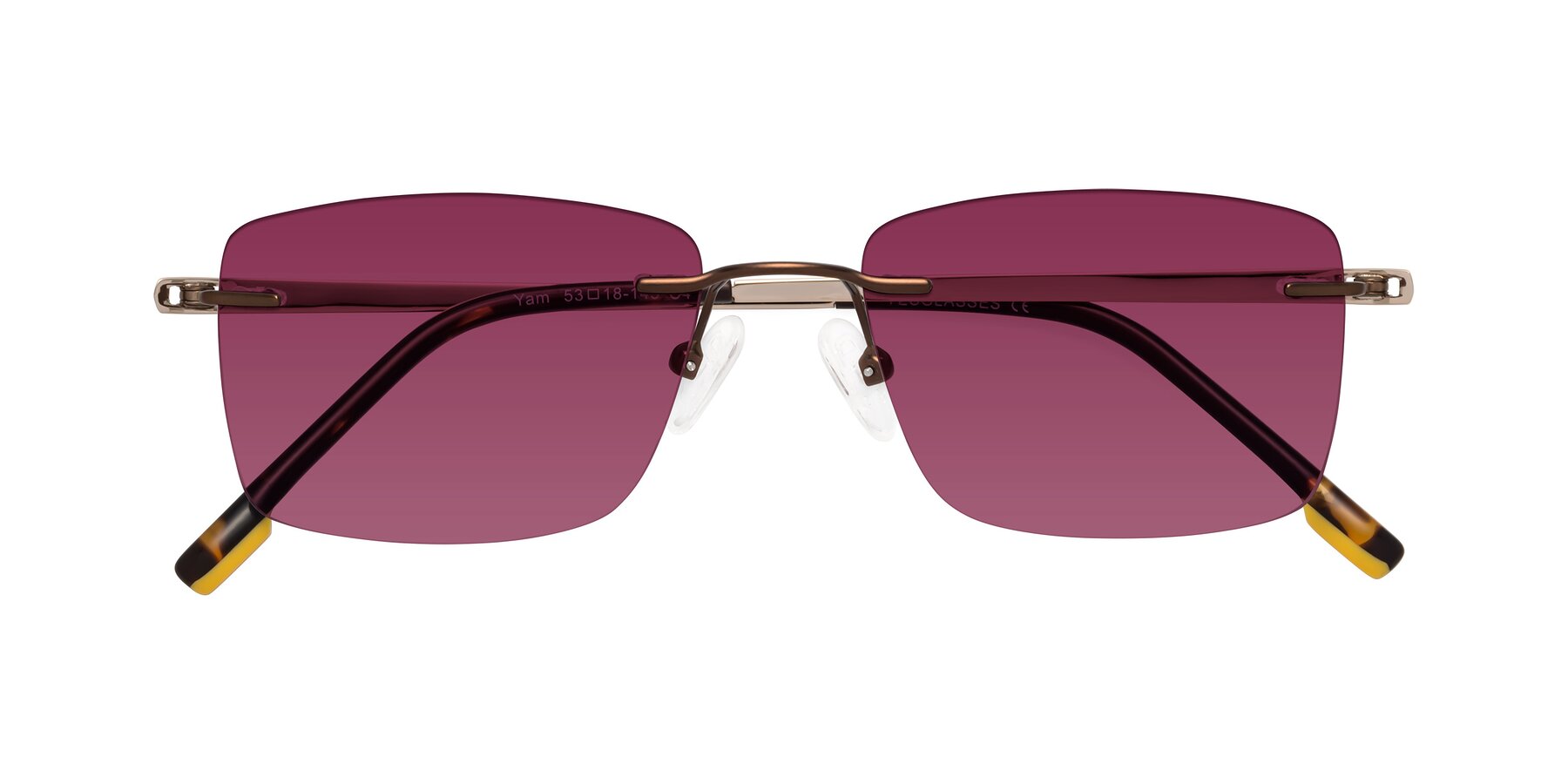 Folded Front of Yam in Brown-Gold with Wine Tinted Lenses