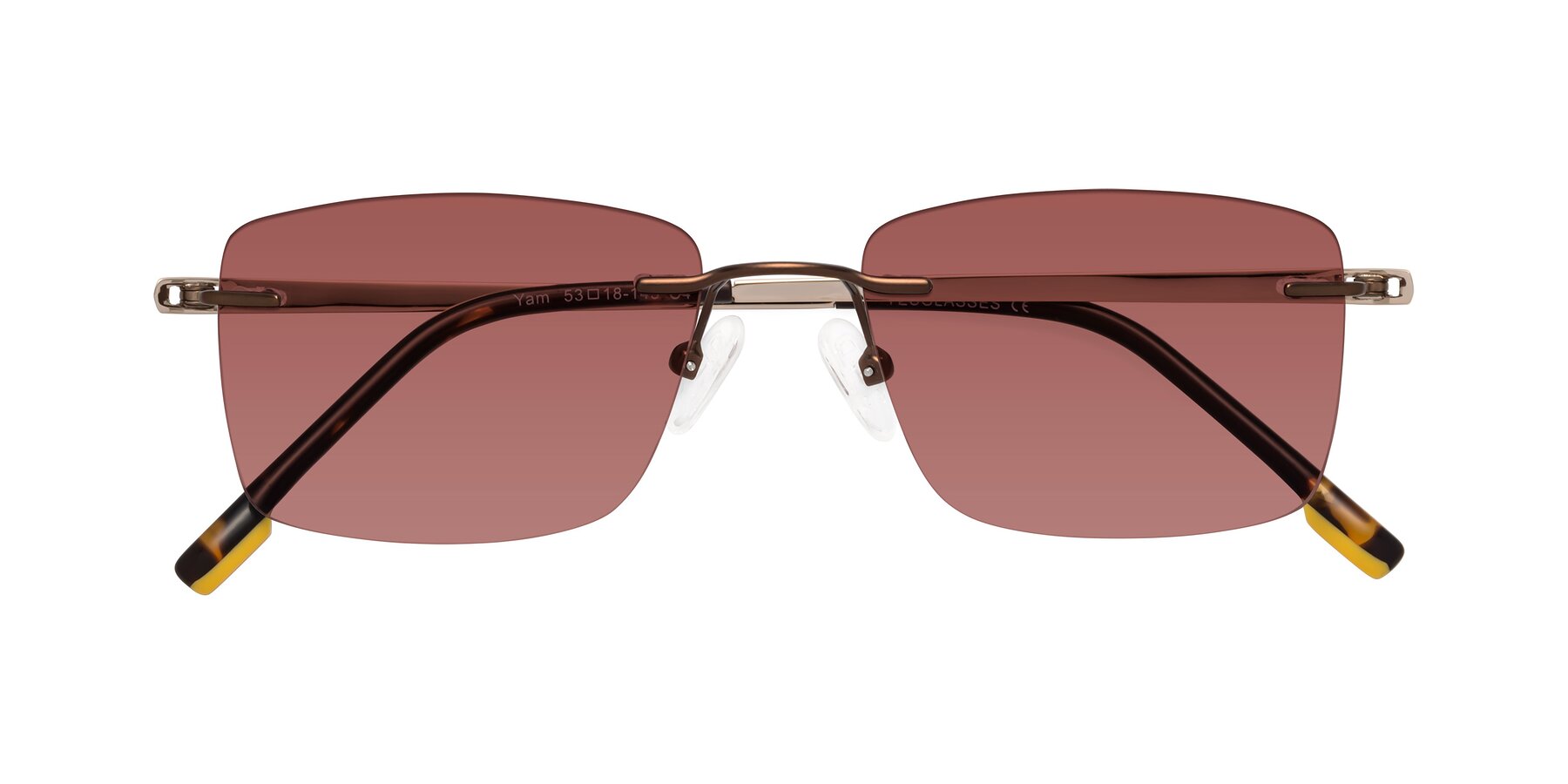 Folded Front of Yam in Brown-Gold with Garnet Tinted Lenses