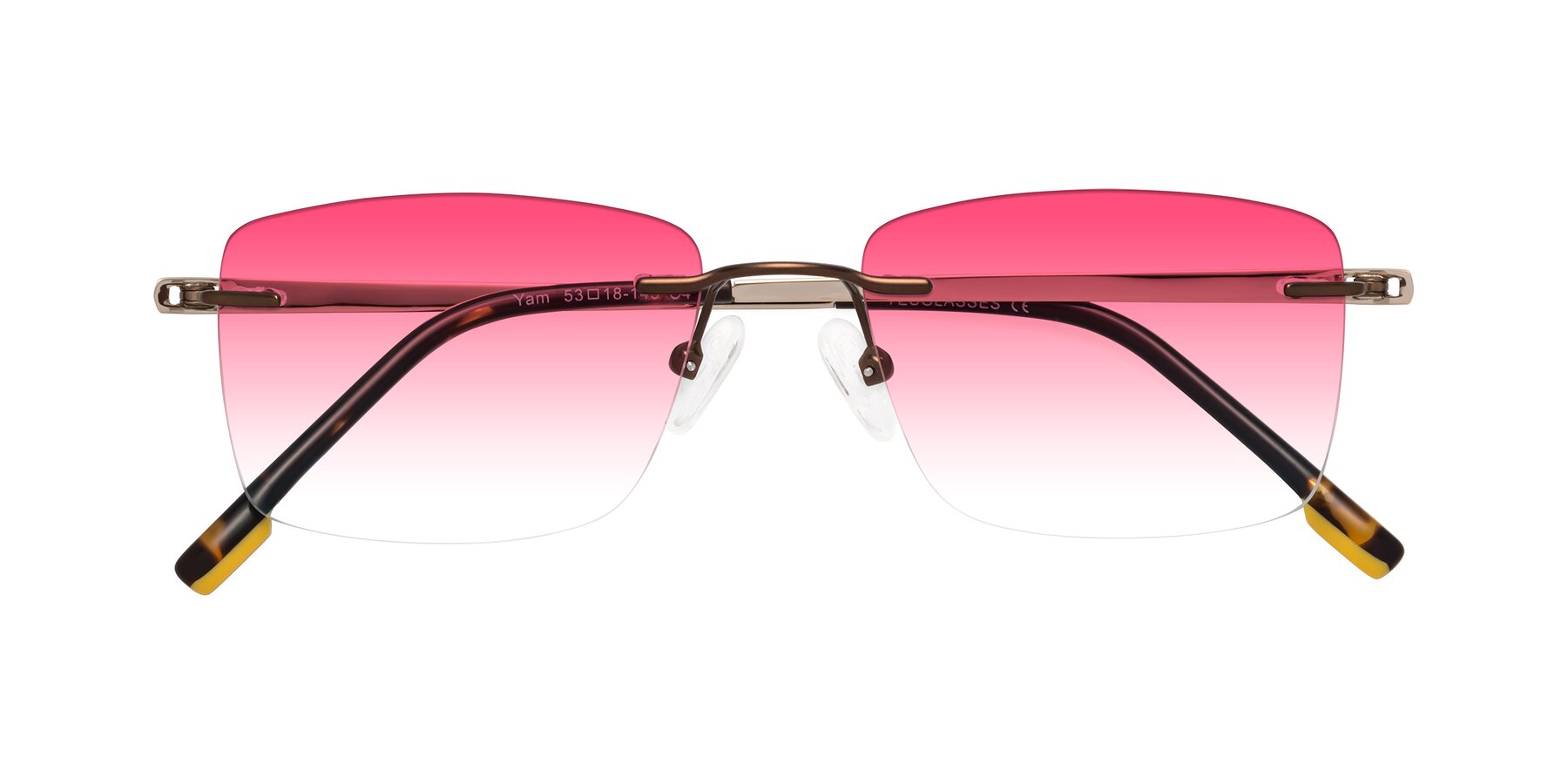 Folded Front of Yam in Brown-Gold with Pink Gradient Lenses