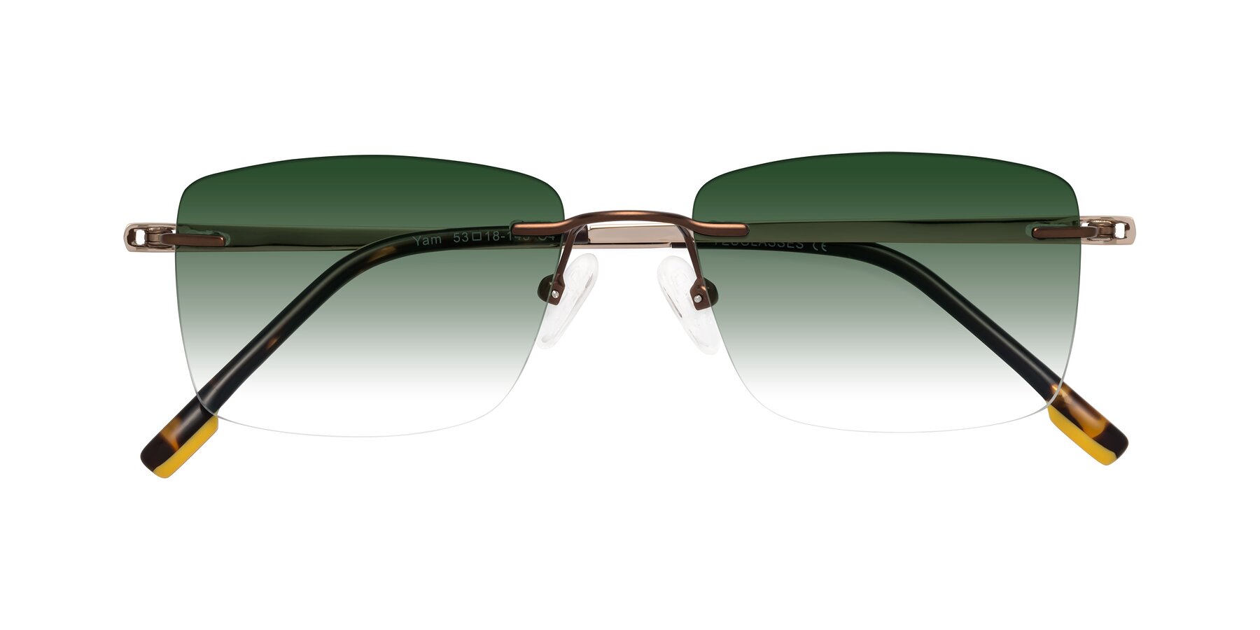 Folded Front of Yam in Brown-Gold with Green Gradient Lenses