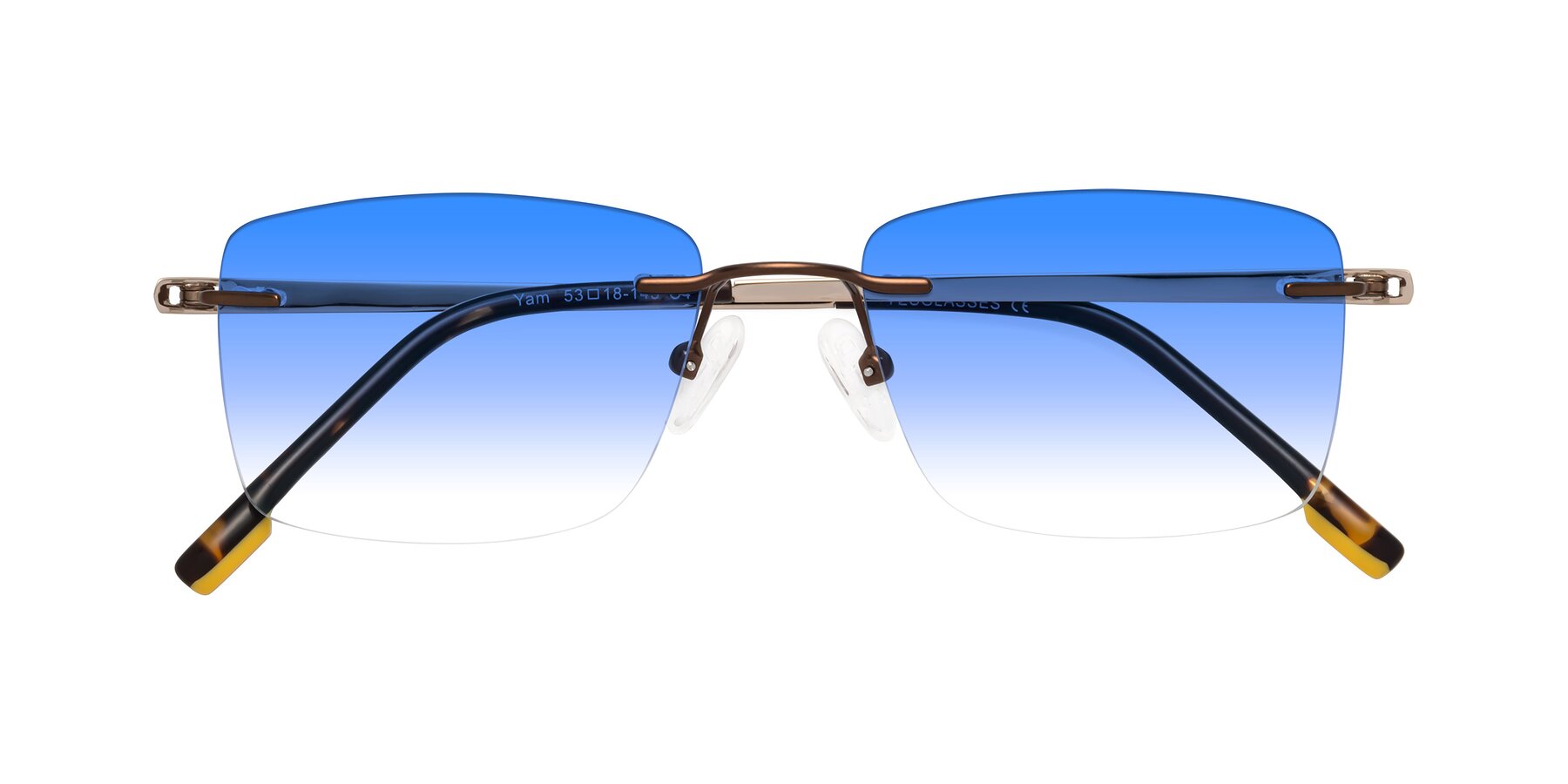 Folded Front of Yam in Brown-Gold with Blue Gradient Lenses