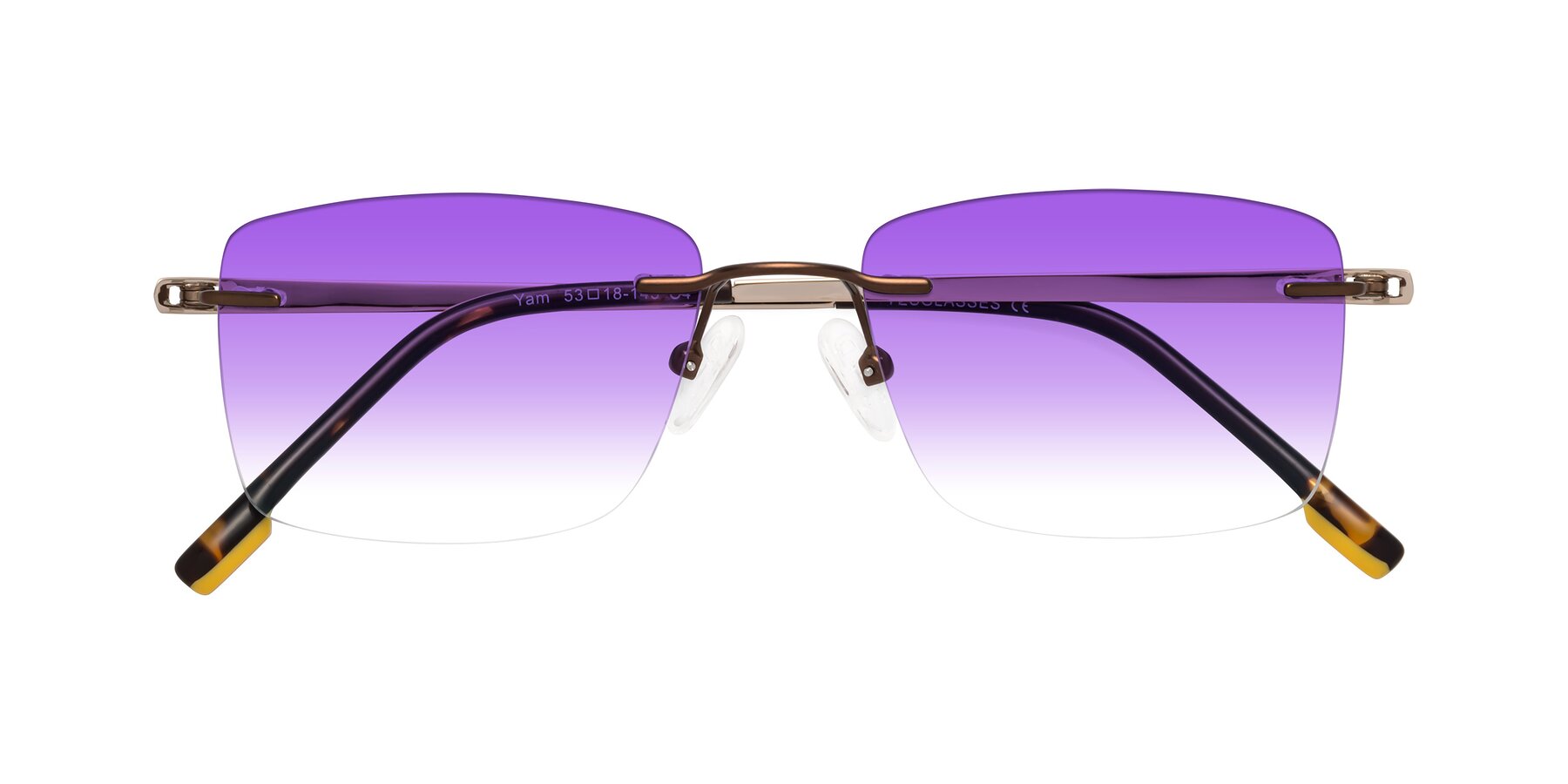 Folded Front of Yam in Brown-Gold with Purple Gradient Lenses