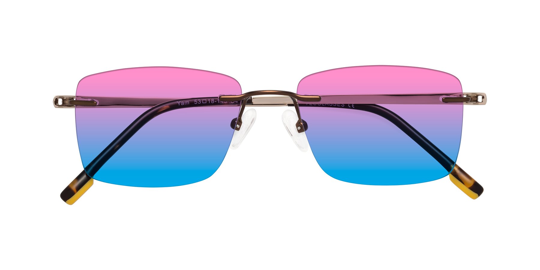 Folded Front of Yam in Brown-Gold with Pink / Blue Gradient Lenses