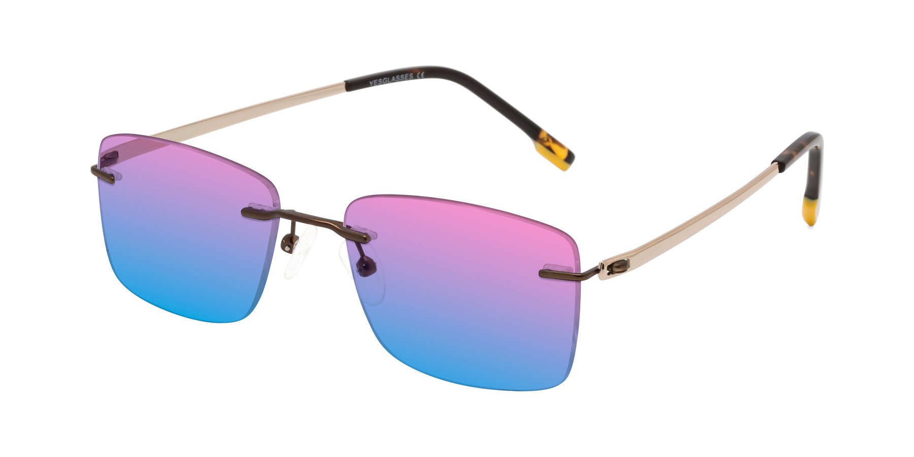 Angle of Yam in Brown-Gold with Pink / Blue Gradient Lenses