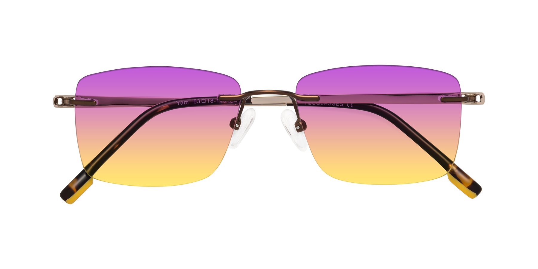 Folded Front of Yam in Brown-Gold with Purple / Yellow Gradient Lenses