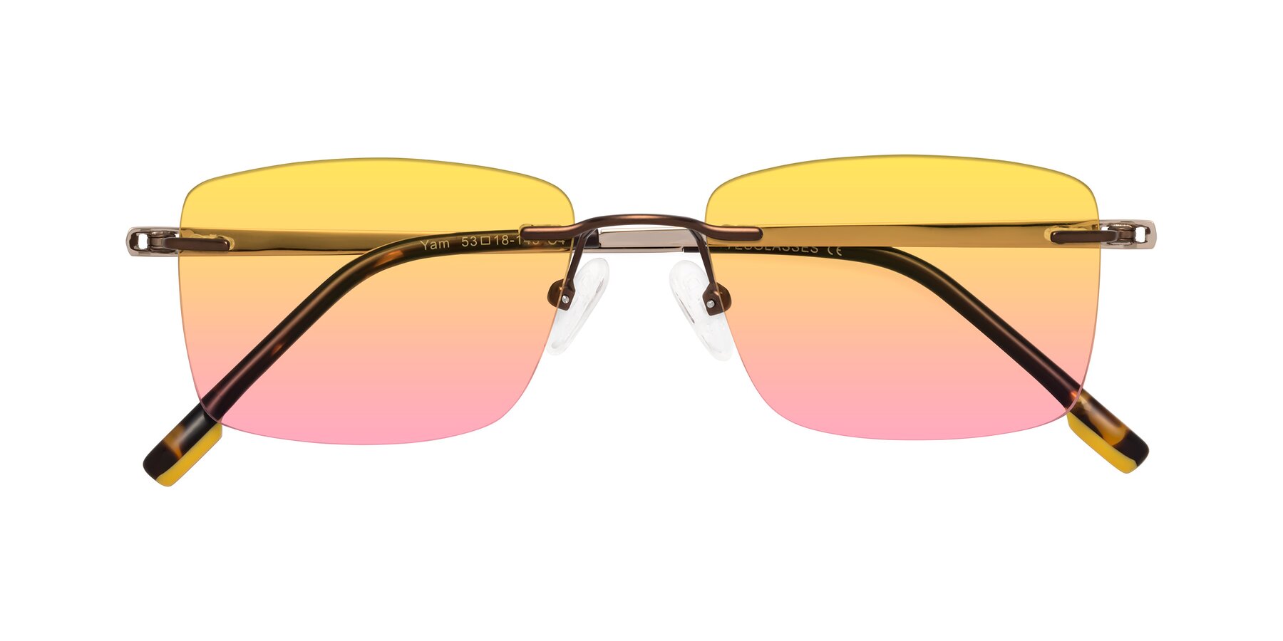 Folded Front of Yam in Brown-Gold with Yellow / Pink Gradient Lenses