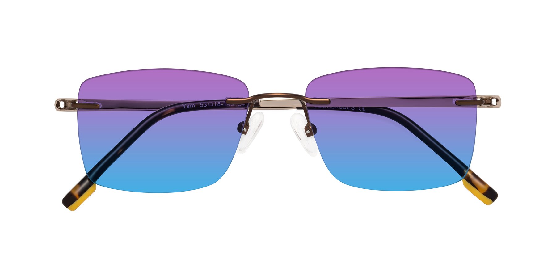 Folded Front of Yam in Brown-Gold with Purple / Blue Gradient Lenses