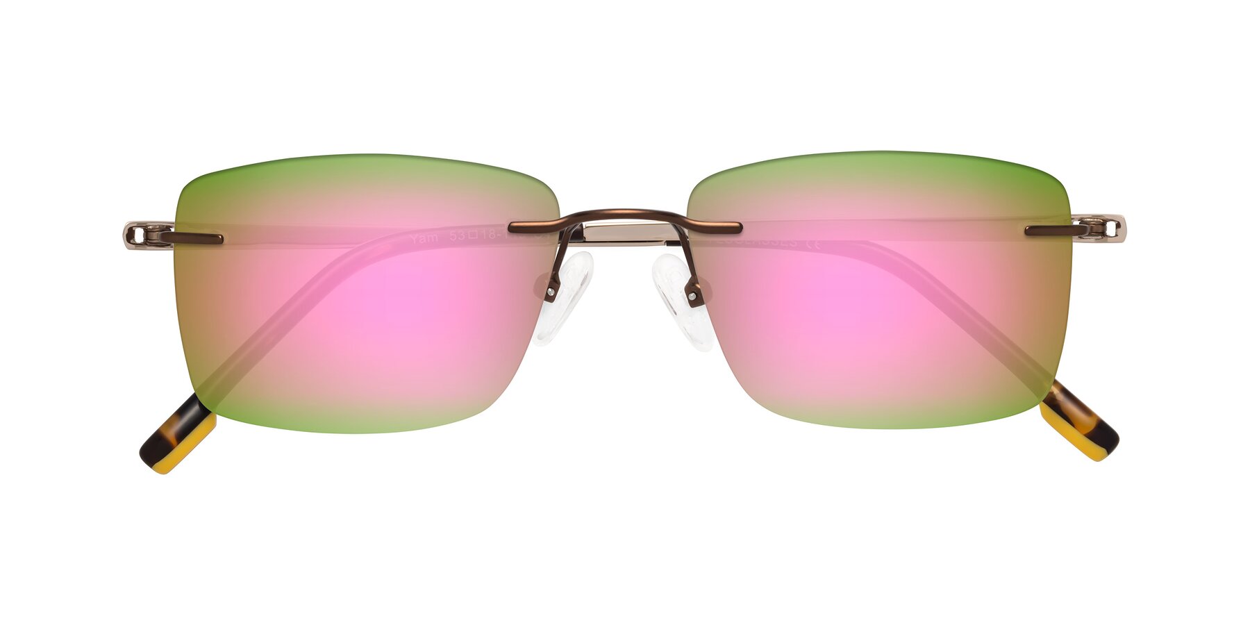 Folded Front of Yam in Brown-Gold with Pink Mirrored Lenses